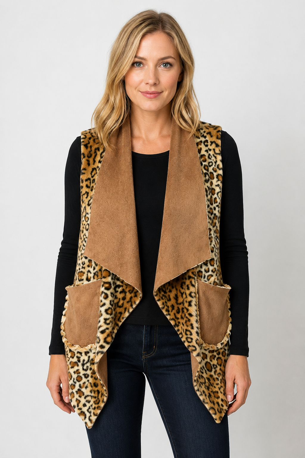 Eternelle Reversable Poncho With Leopard Print - Style 6-FW26122-9