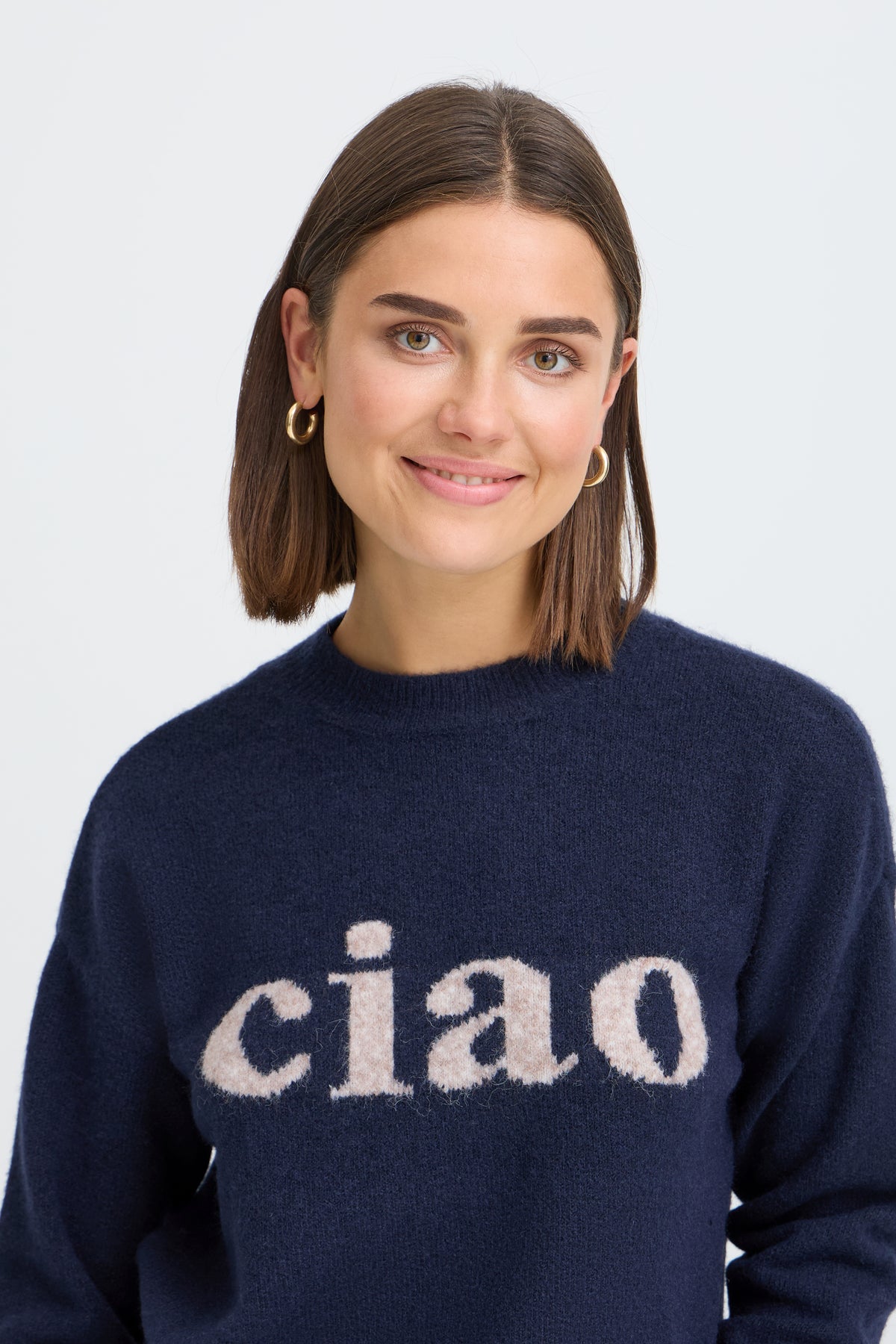 Fransa Crew Neck "Ciao" Sweater - Style 20618303