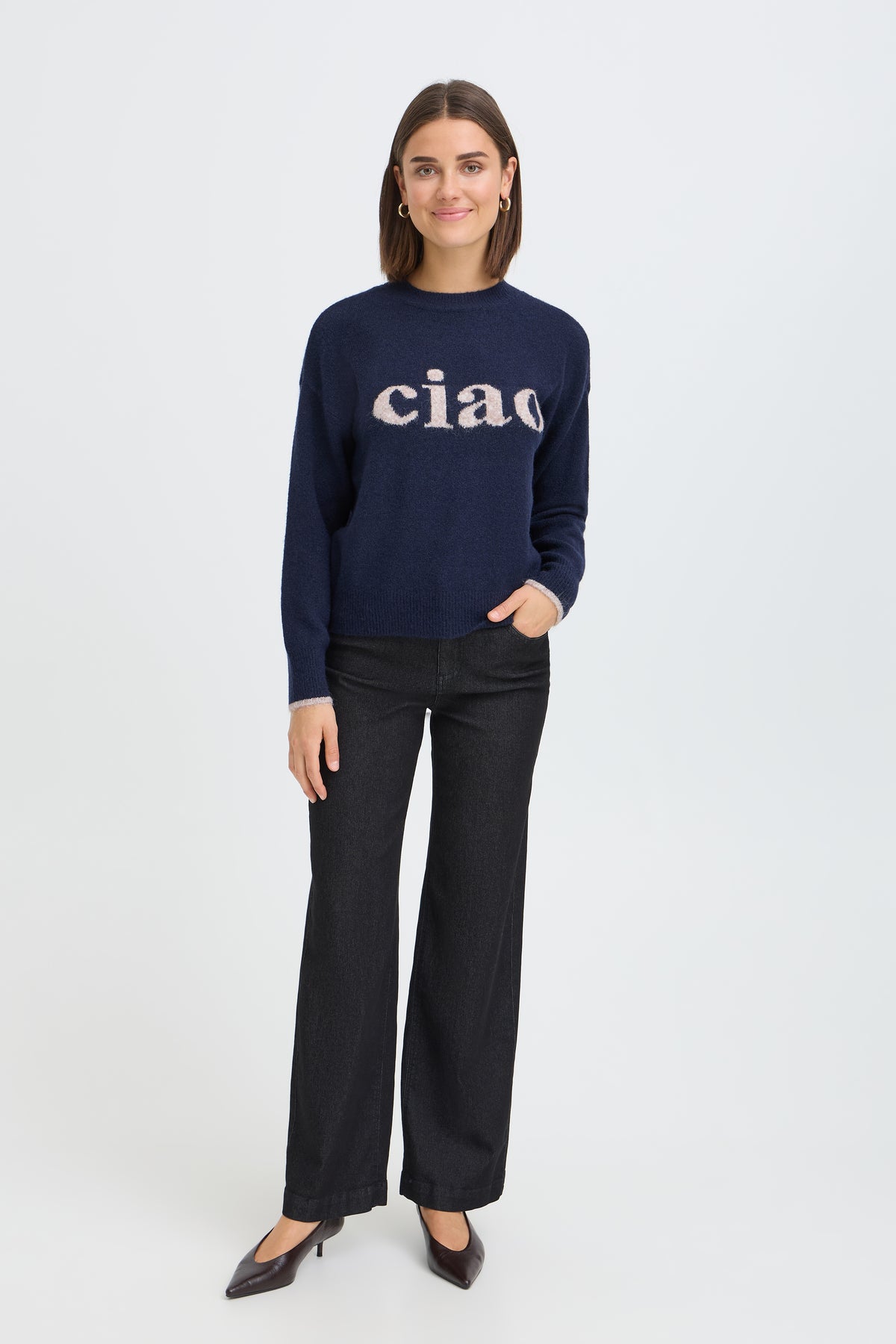 Fransa Crew Neck "Ciao" Sweater - Style 20618303