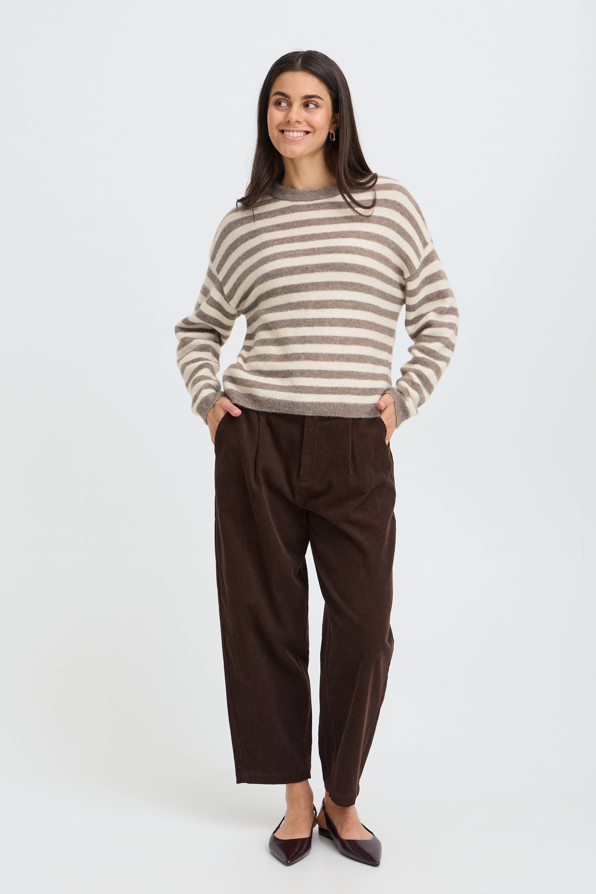 Fransa Crew Neck Striped Pullover - Style 20618351