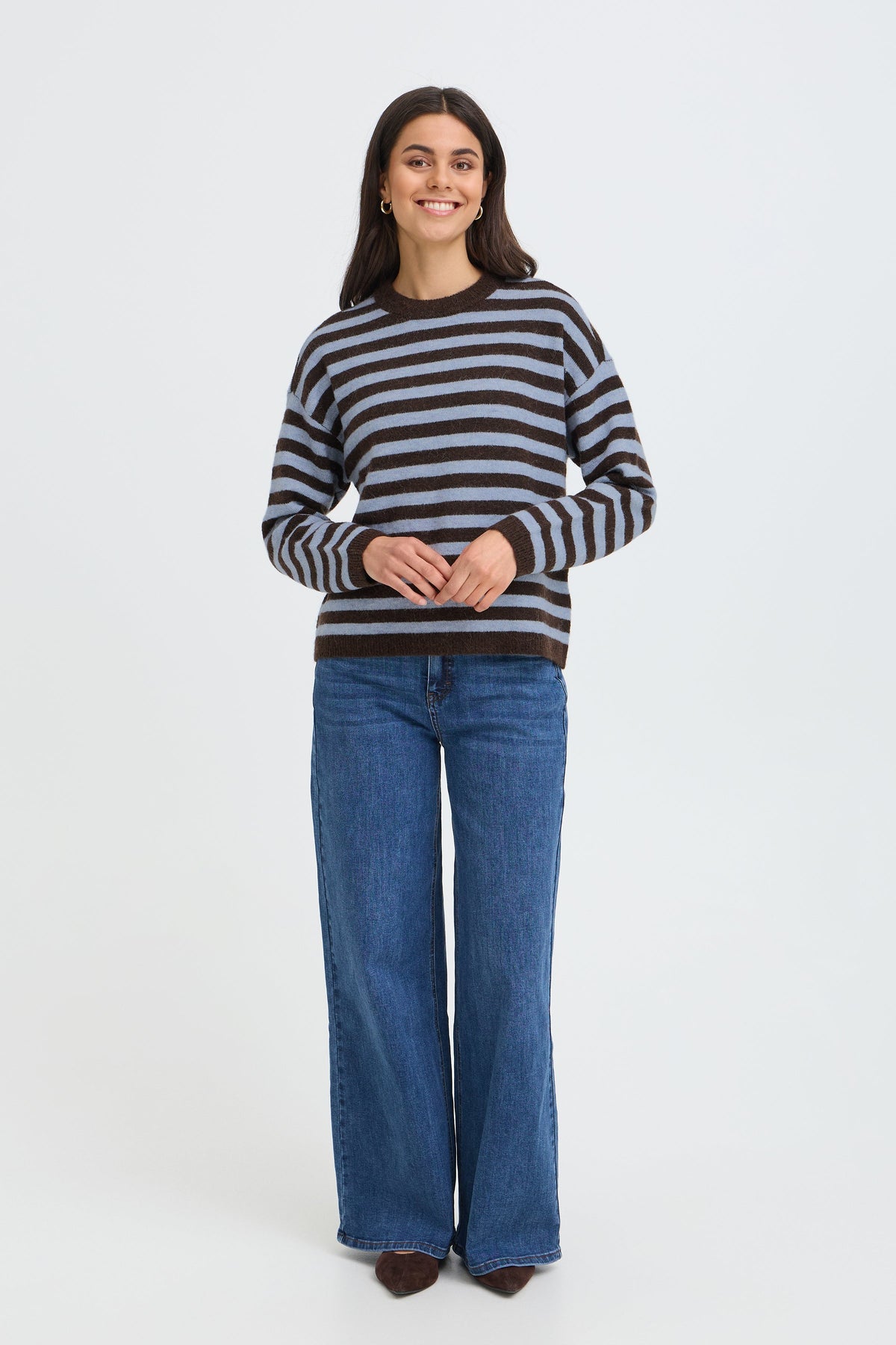 Fransa Crew Neck Striped Pullover - Style 20618351B