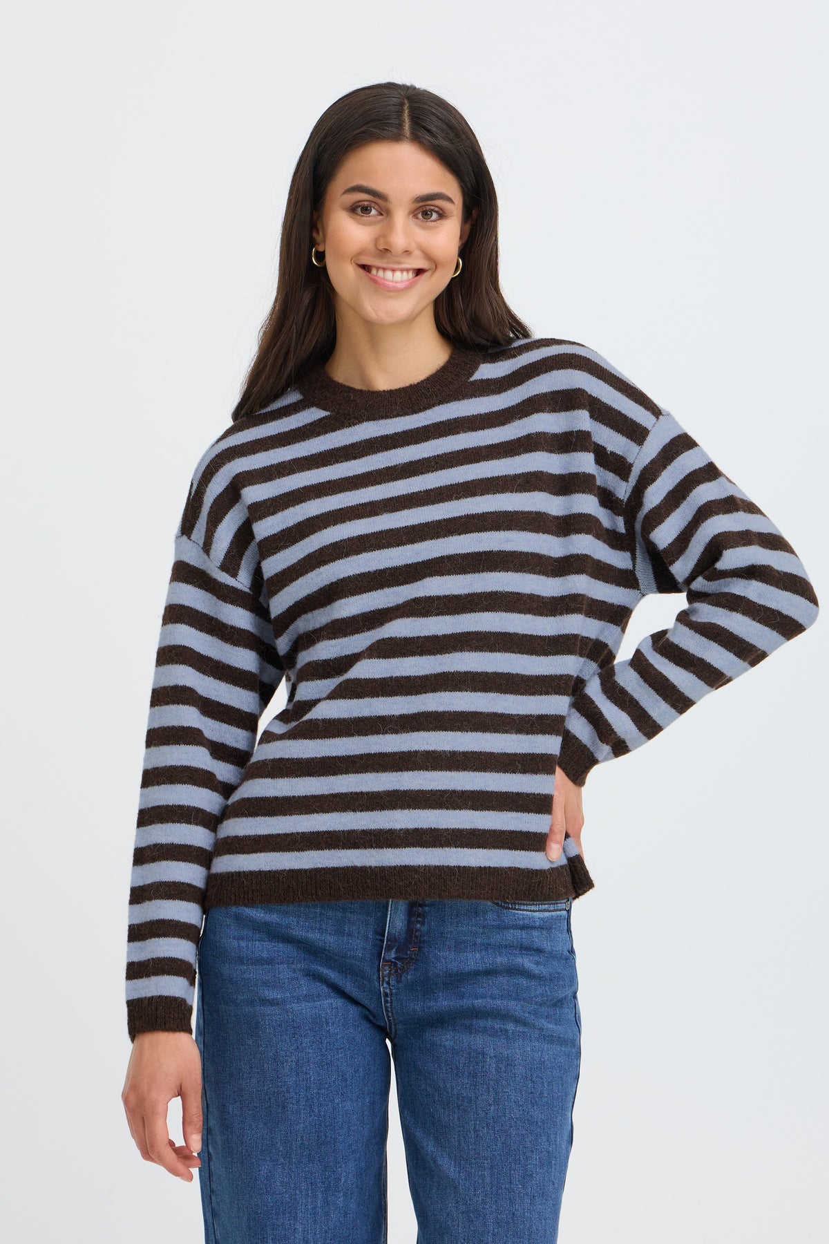 Fransa Crew Neck Striped Pullover - Style 20618351B