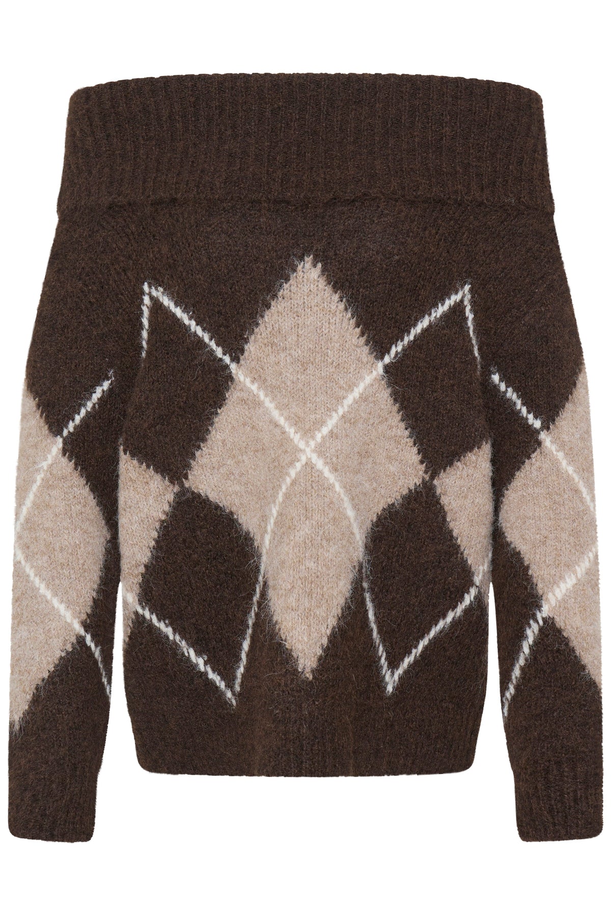 Fransa Off-Shoulder Argyle Sweater - Style 20618567