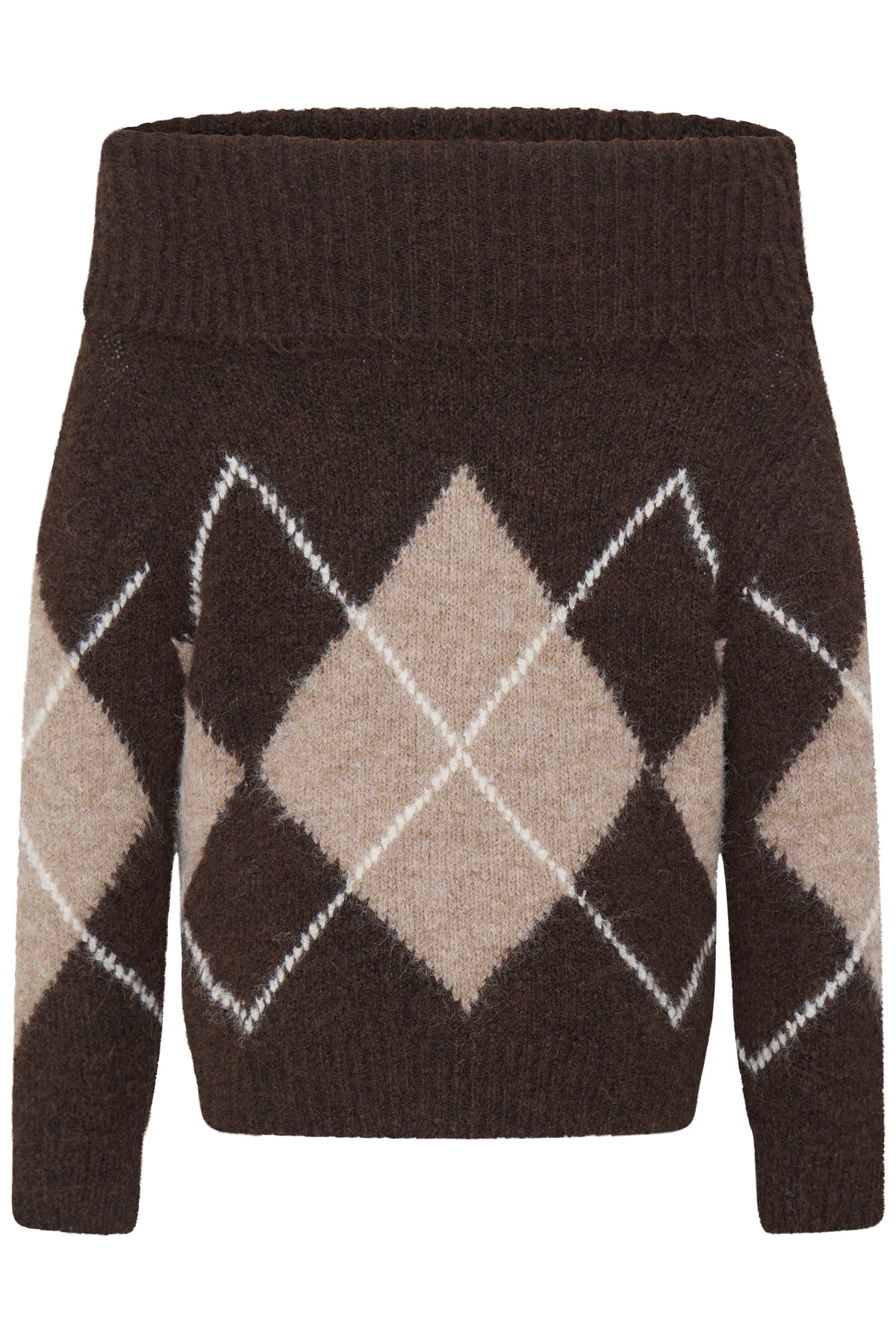Fransa Off-Shoulder Argyle Sweater - Style 20618567