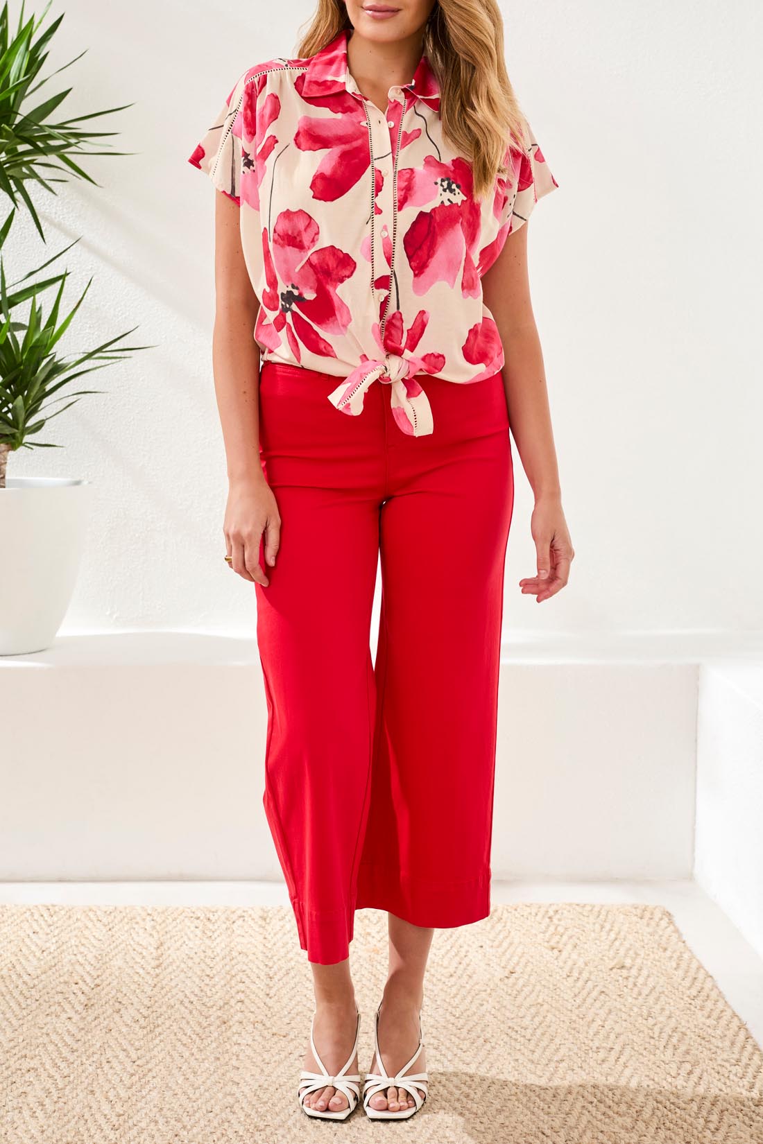 Short-Sleeve Top With Buttons &amp; Tie Front