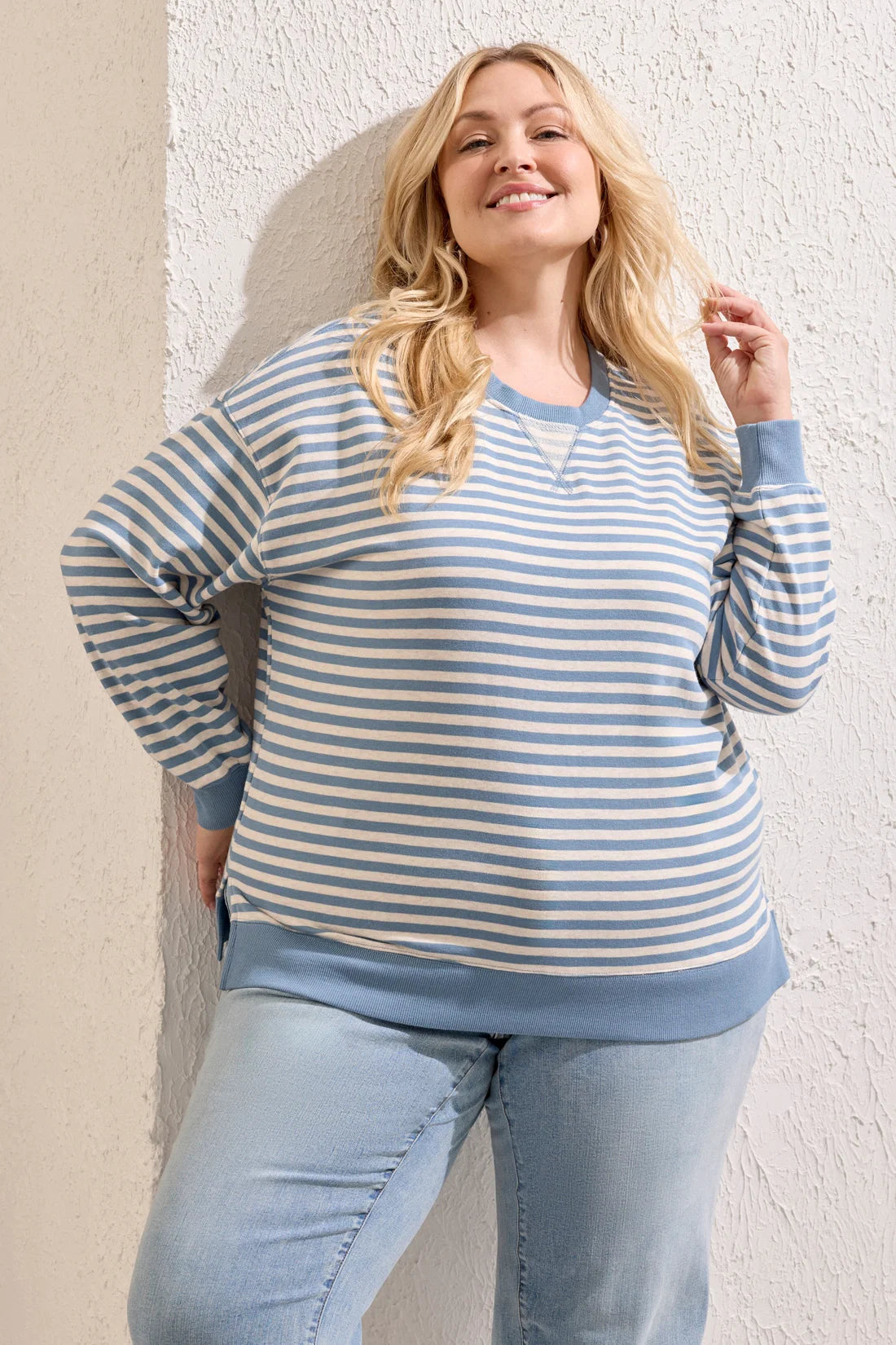 Tribal Long Sleeve Crew Neck Drop Shoulder Knit Top - Style 2487LV-8509