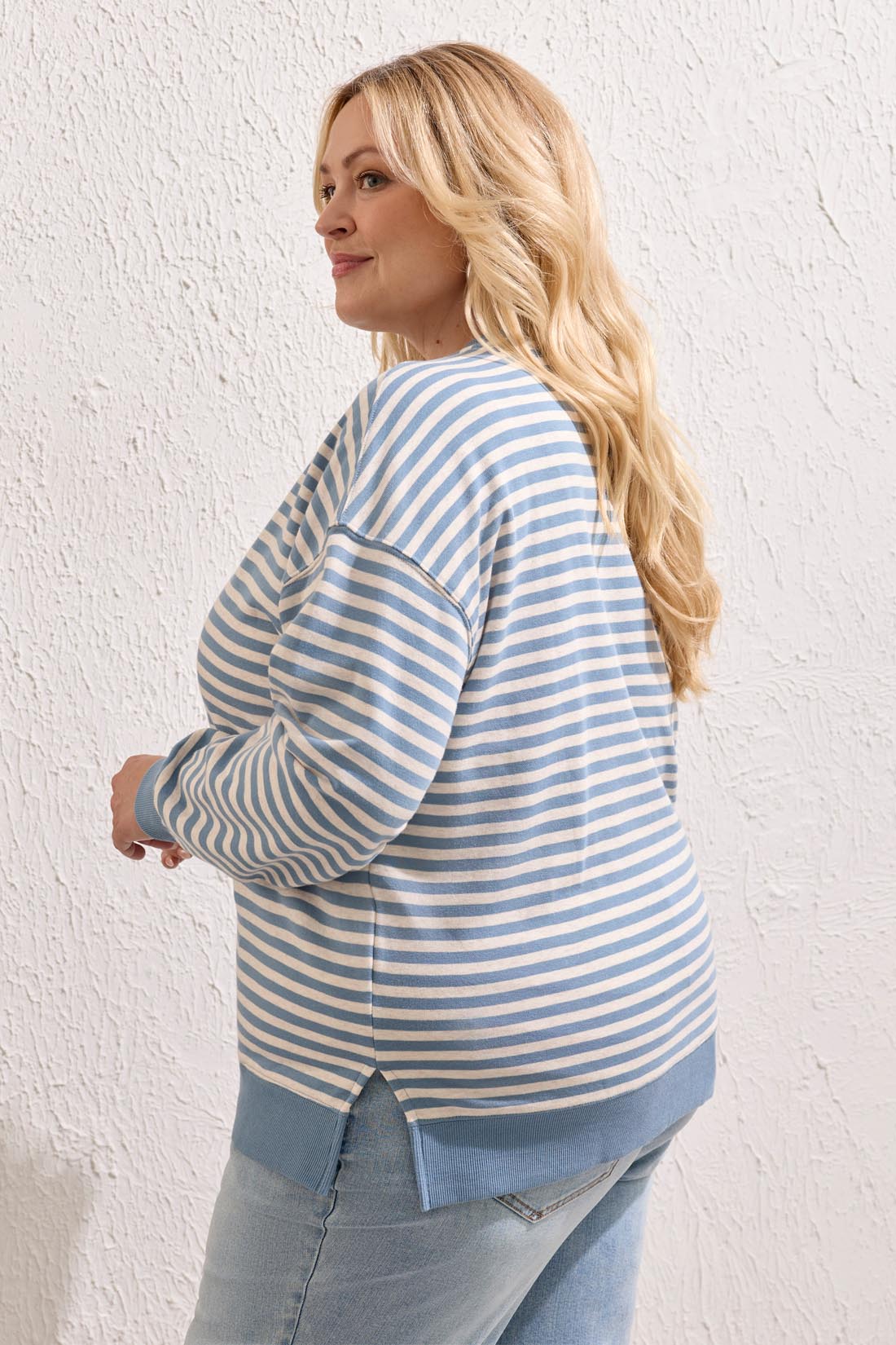 Tribal Long Sleeve Crew Neck Drop Shoulder Knit Top - Style 2487LV-8509