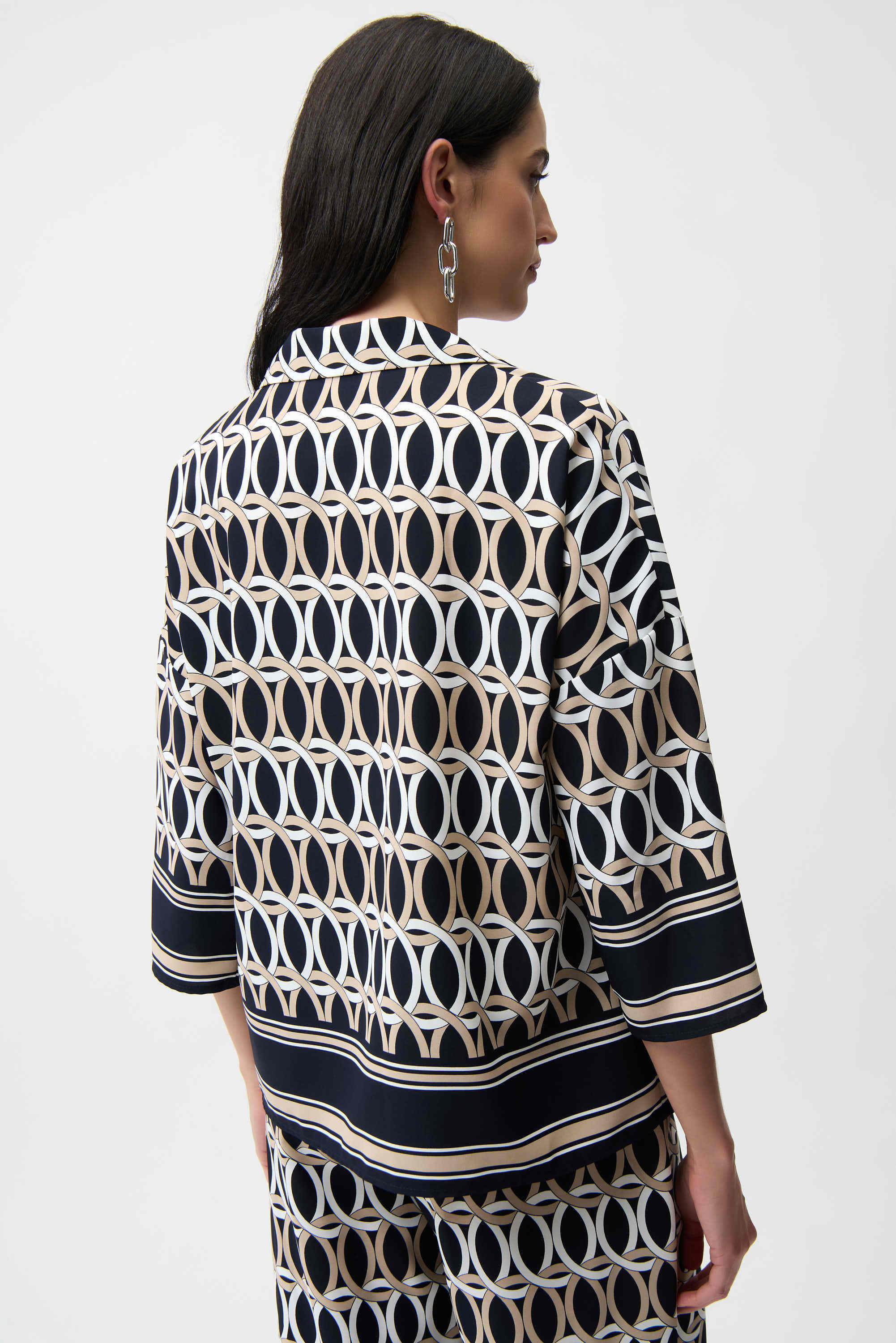 Woven Geometric Print Boxy Top With Shirt Collar