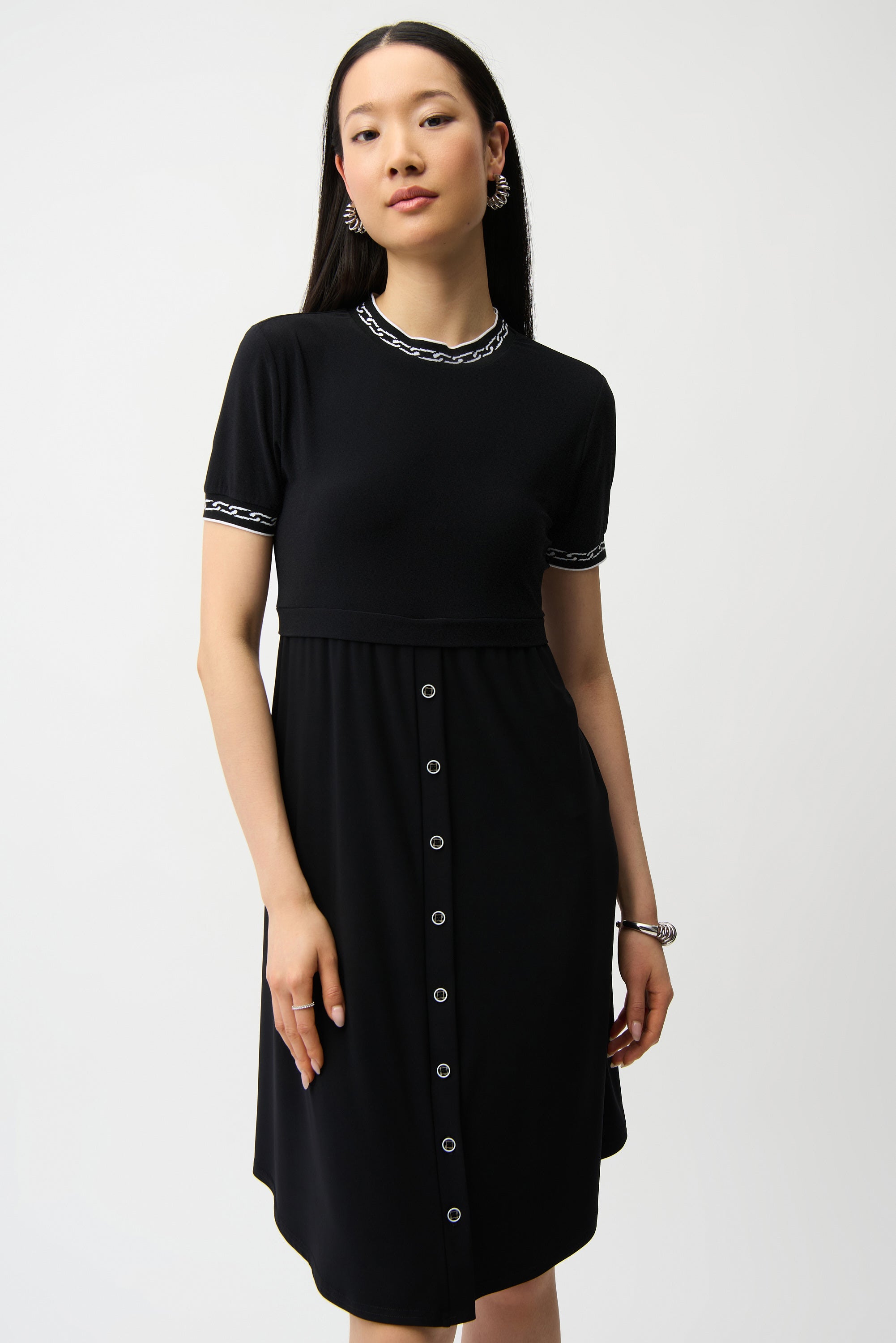 Silky Knit Fit and Flare Dress With Button Front Skirt