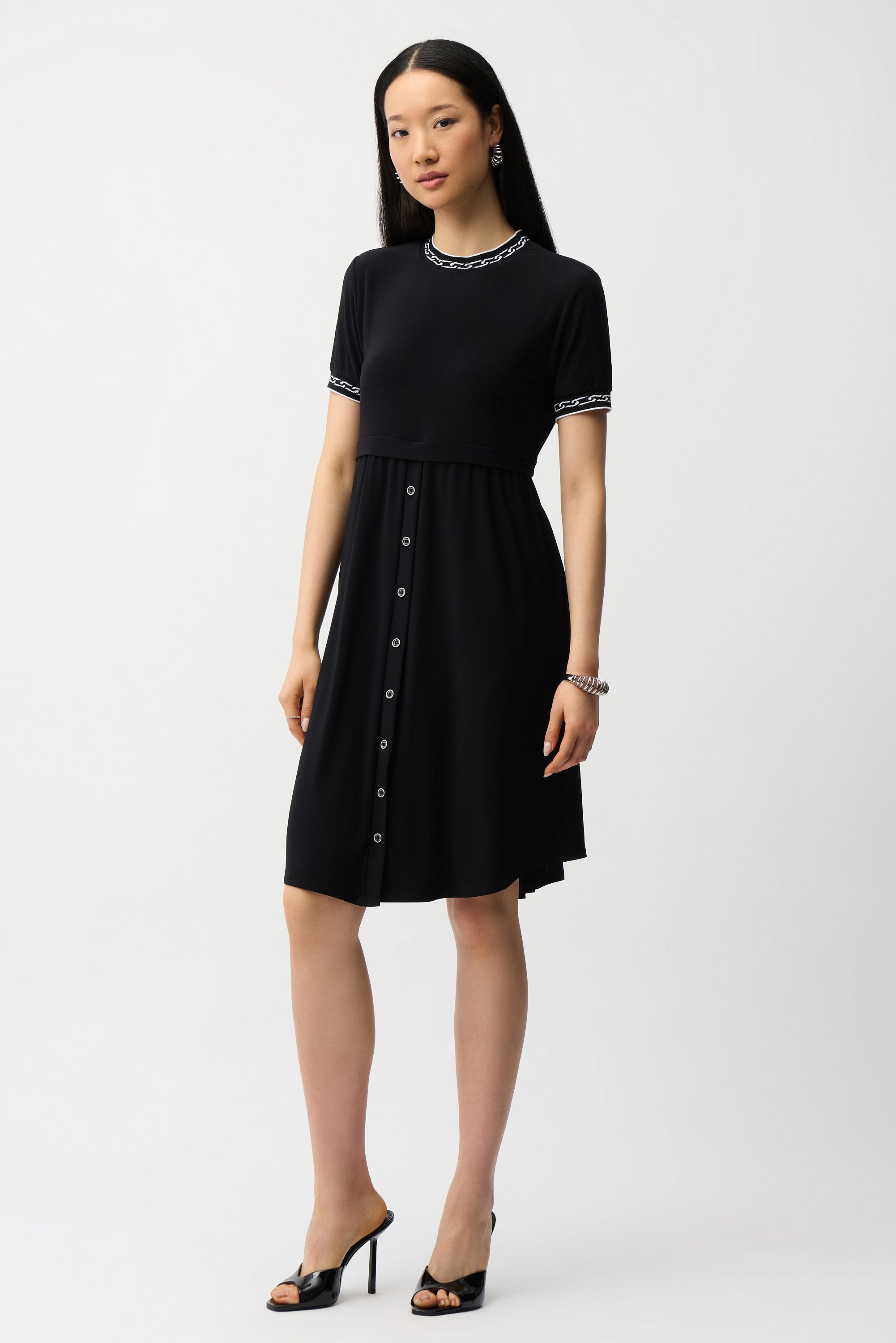 Silky Knit Fit and Flare Dress With Button Front Skirt
