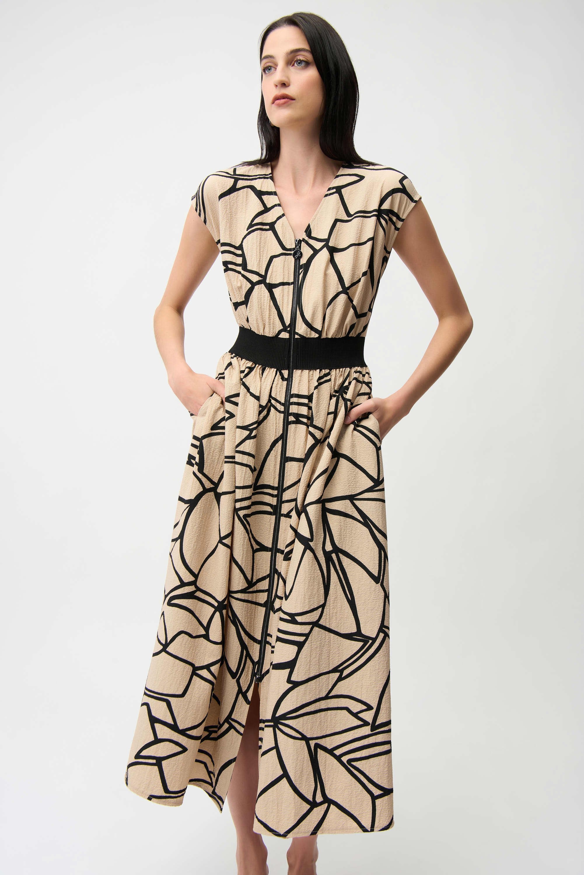 Seersucker Abstract Print Fit and Flare Dress