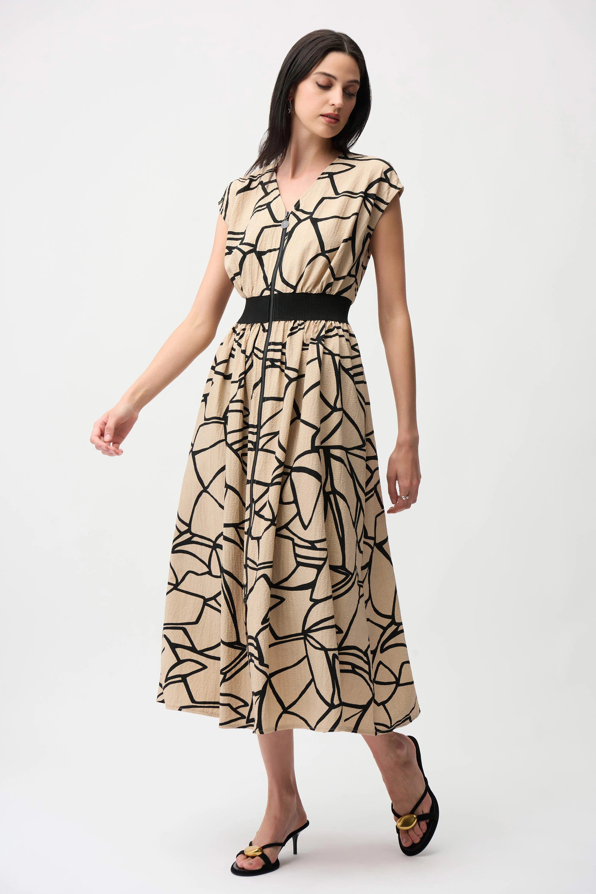 Seersucker Abstract Print Fit and Flare Dress