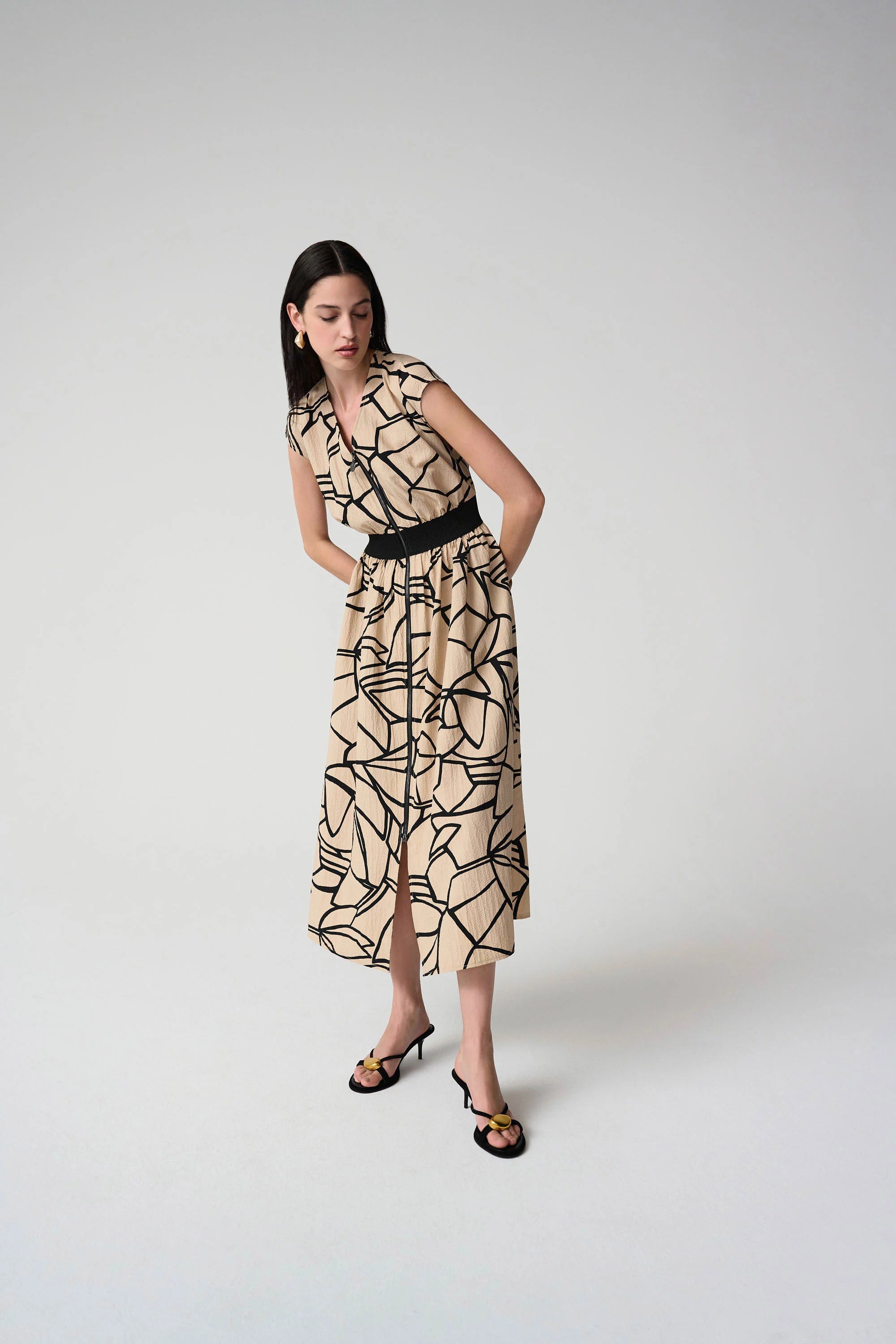 Seersucker Abstract Print Fit and Flare Dress