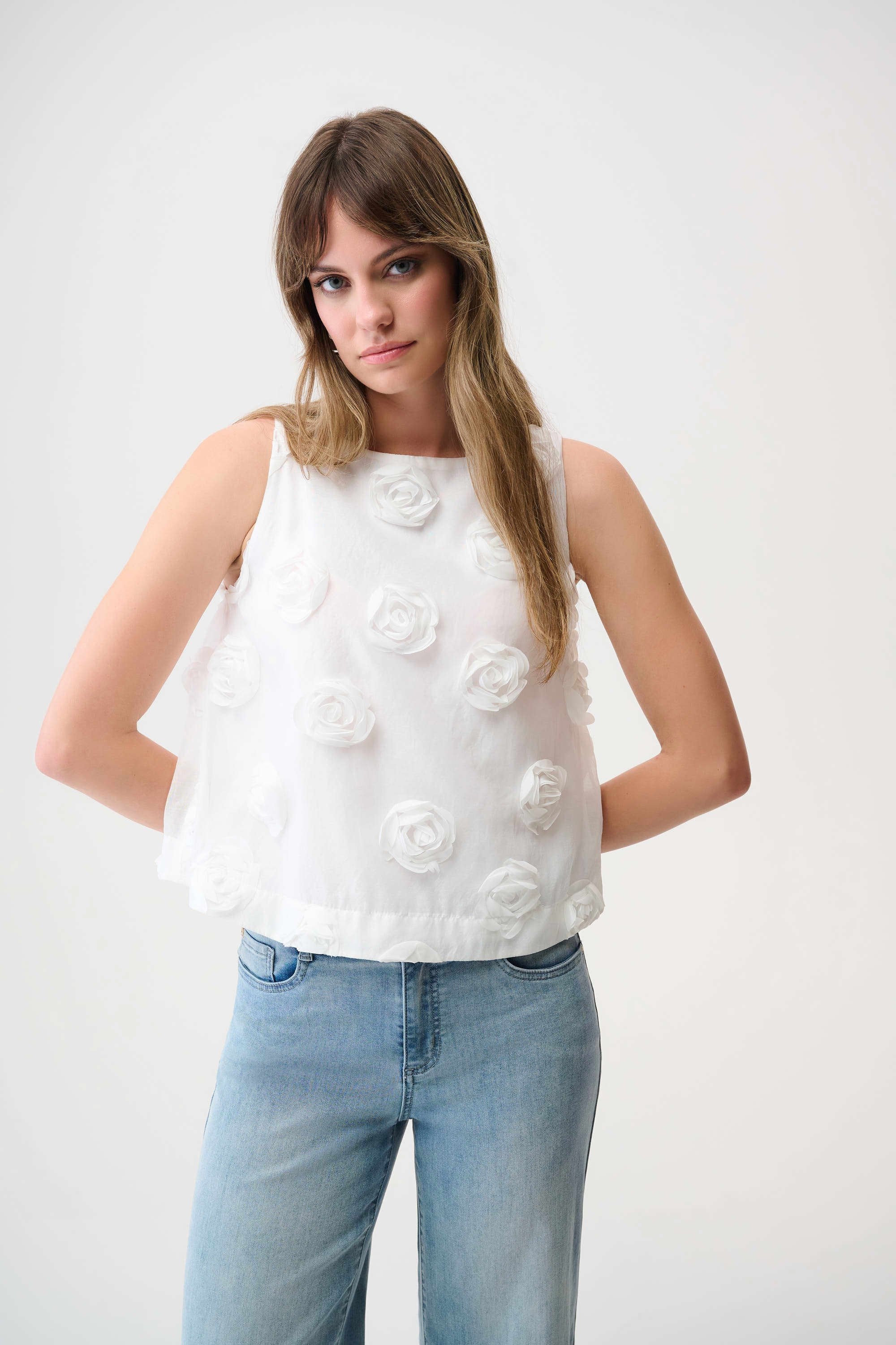 Sleeveless Top With 3D Floral Embroidery