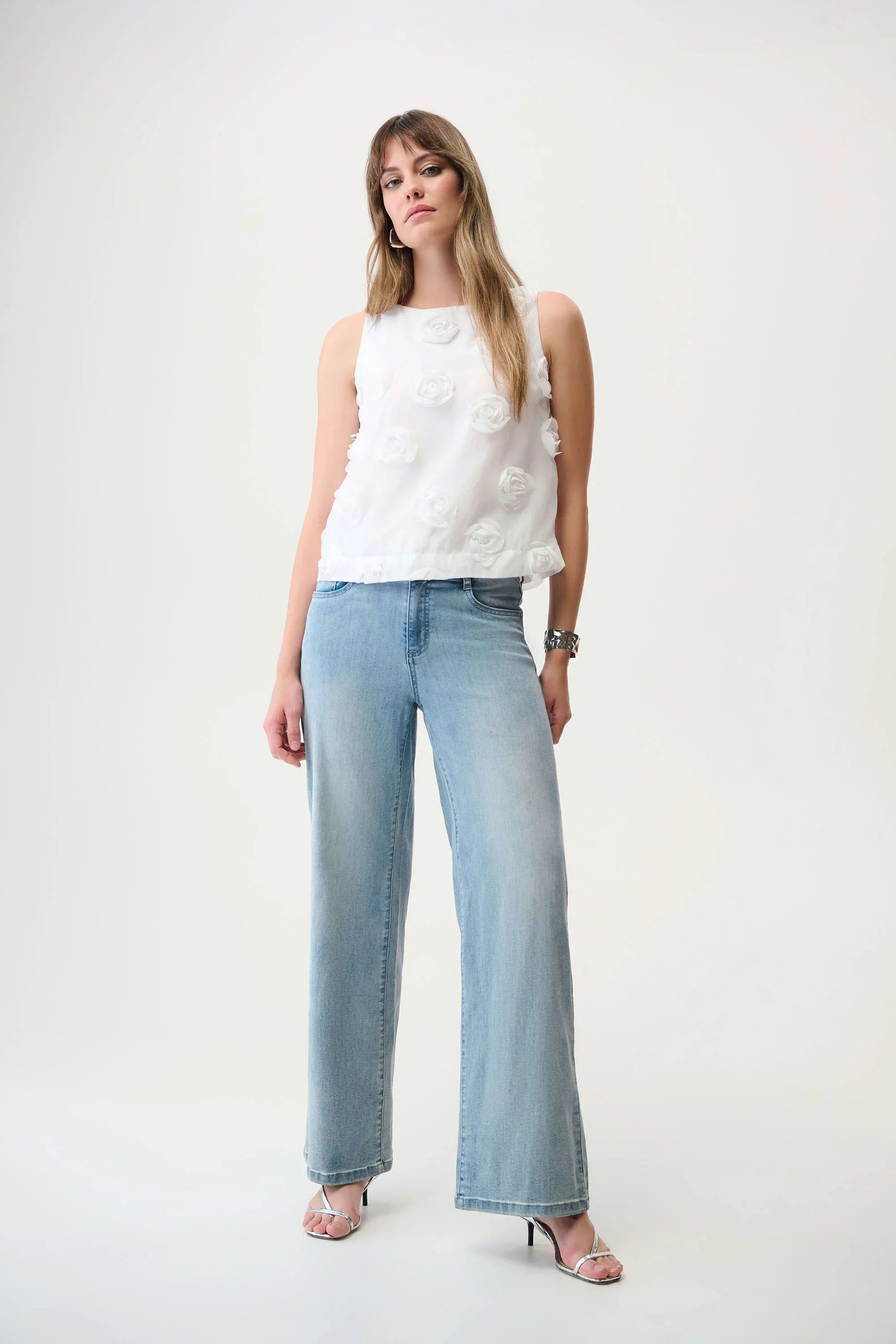 Sleeveless Top With 3D Floral Embroidery
