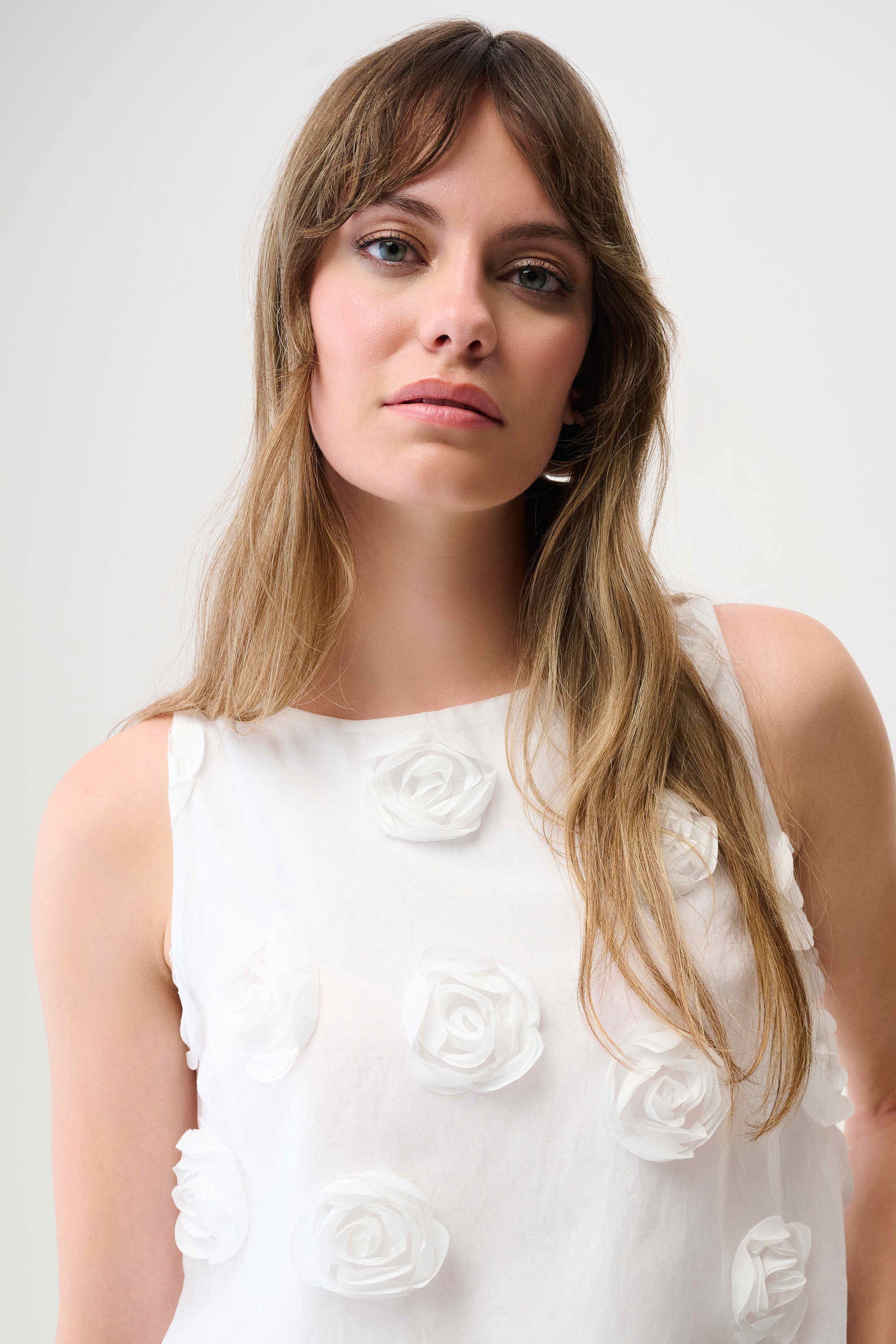 Sleeveless Top With 3D Floral Embroidery