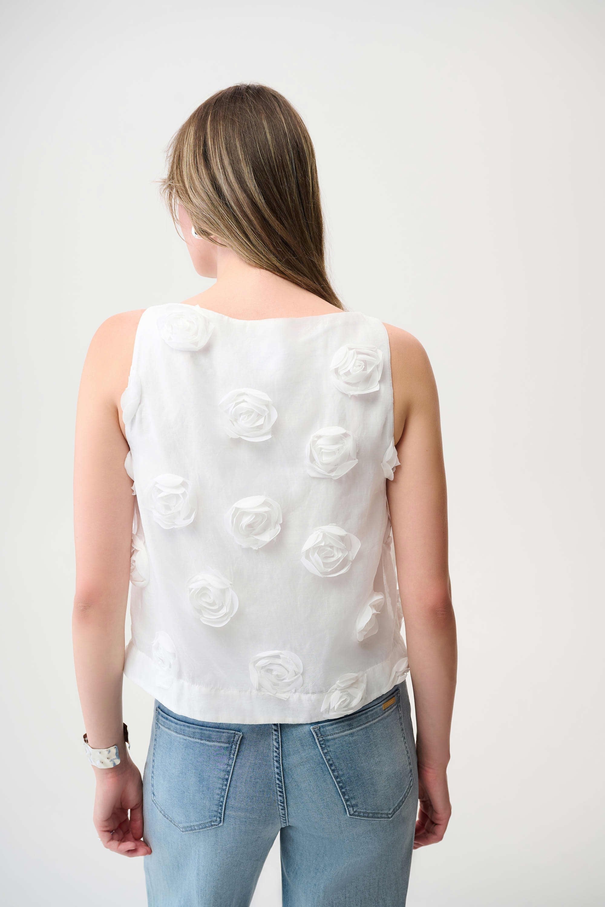 Sleeveless Top With 3D Floral Embroidery