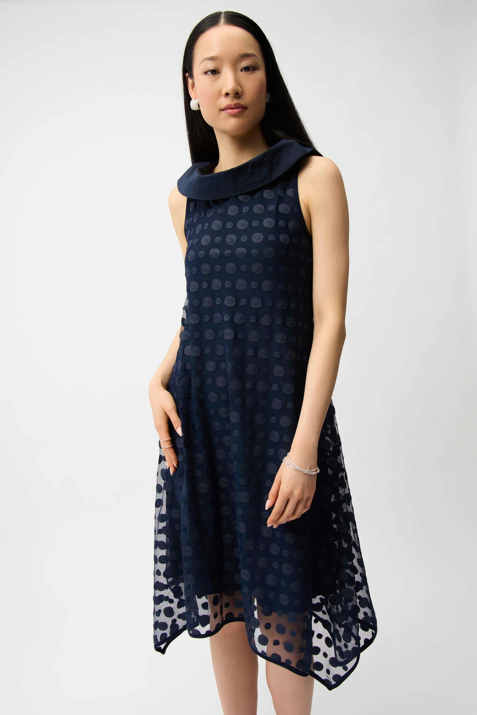 Dot Embroidered Cowl Dress
