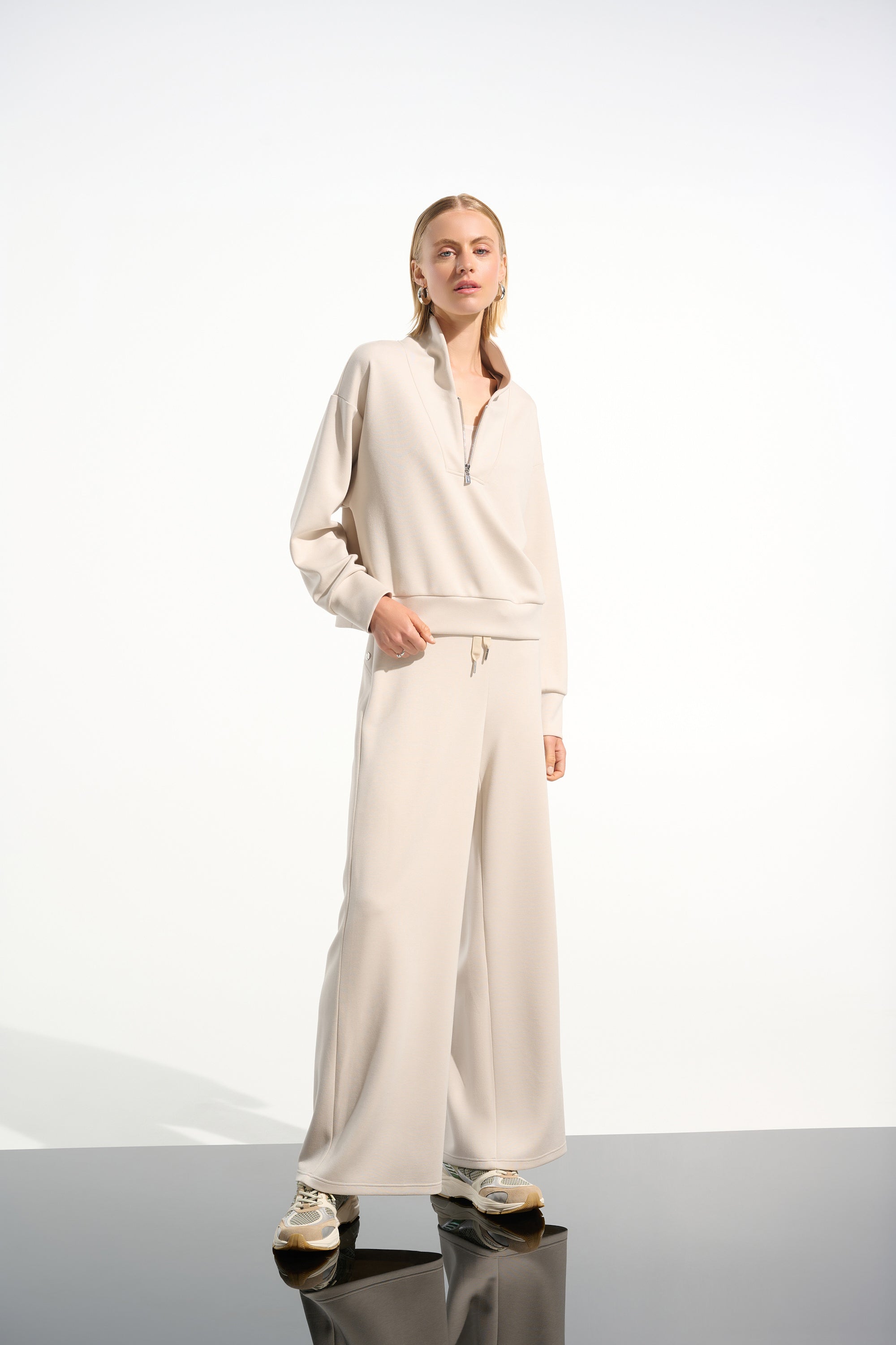 Scuba Jersey Wide Leg Pull-On Pants With Drawcord