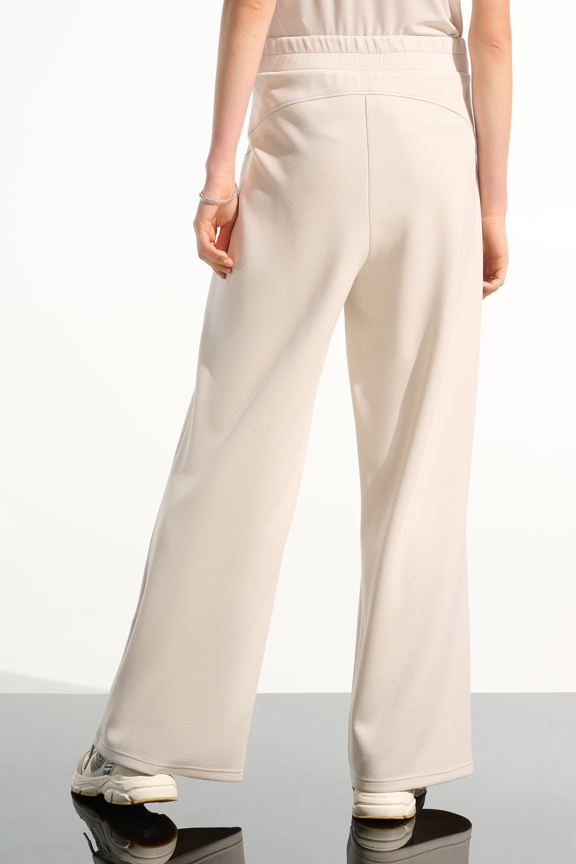 Scuba Jersey Wide Leg Pull-On Pants With Drawcord