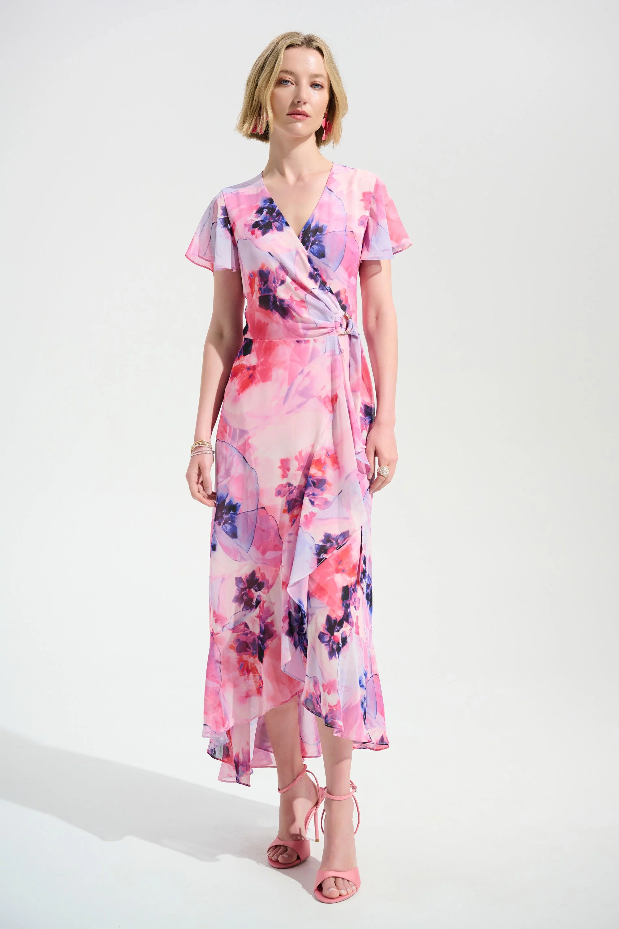 Chiffon Ruffle Wrap Dress