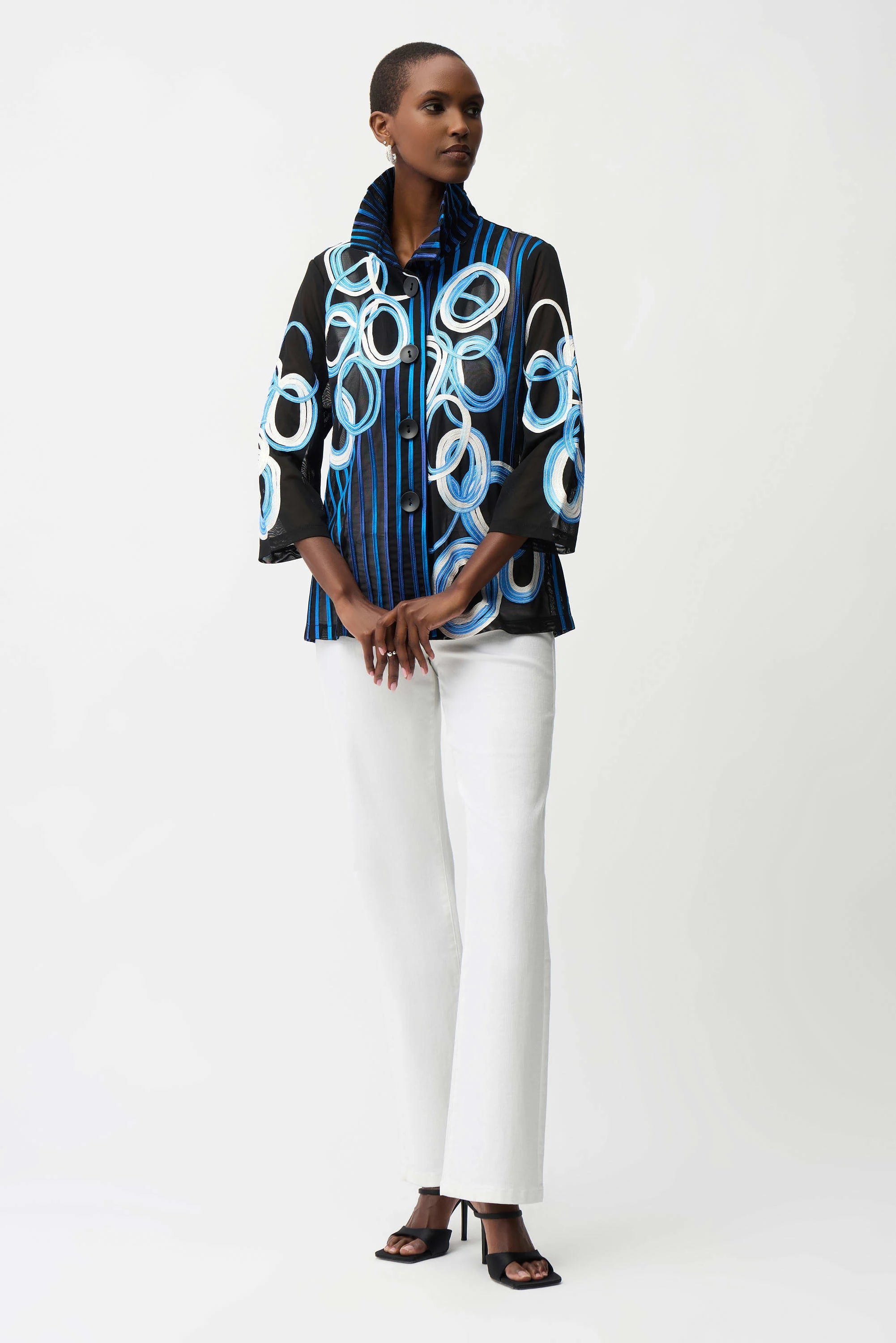 Satin And Mesh Soutache Jacket With Bell Sleeves
