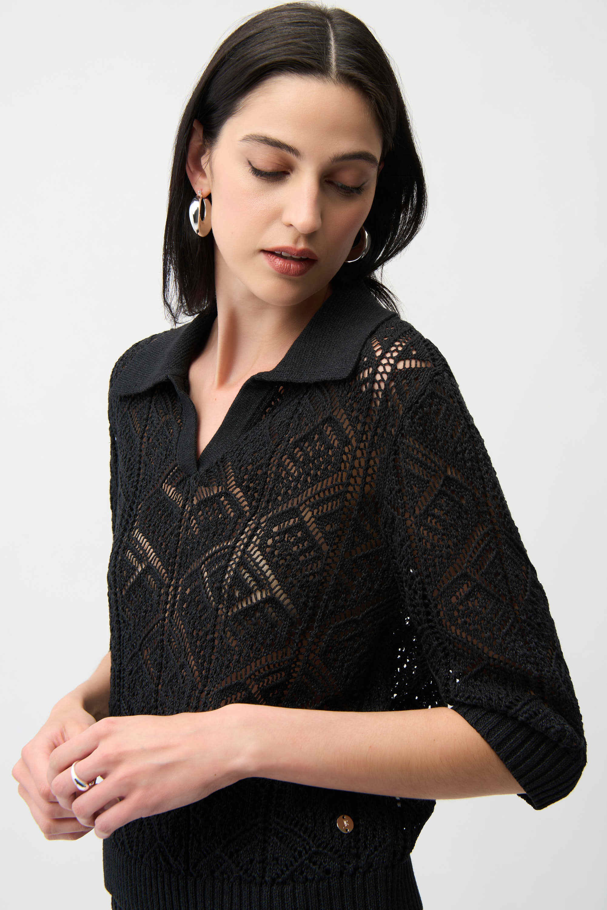 Polo Collar Open Stitch Sweater