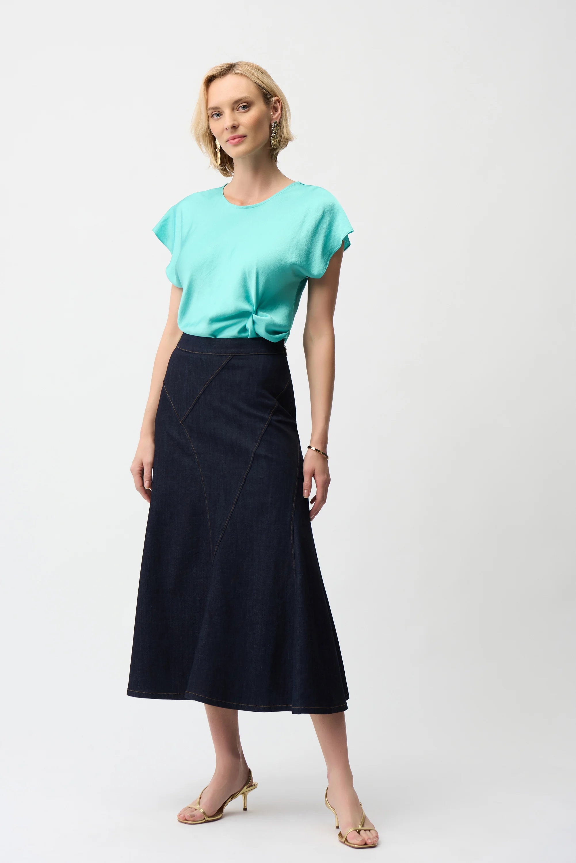 Denim Flare Skirt With Exposed Zipper
