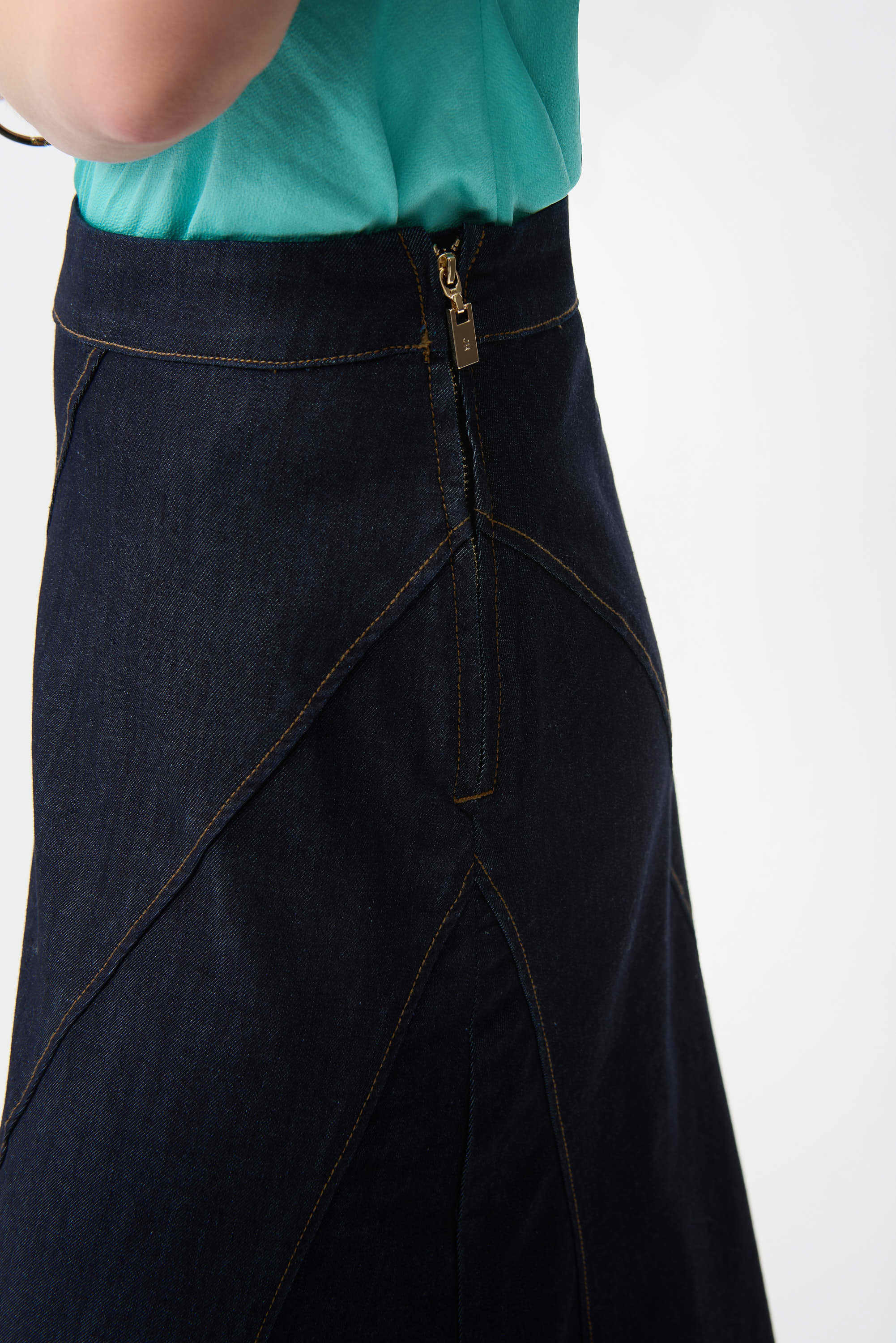 Denim Flare Skirt With Exposed Zipper