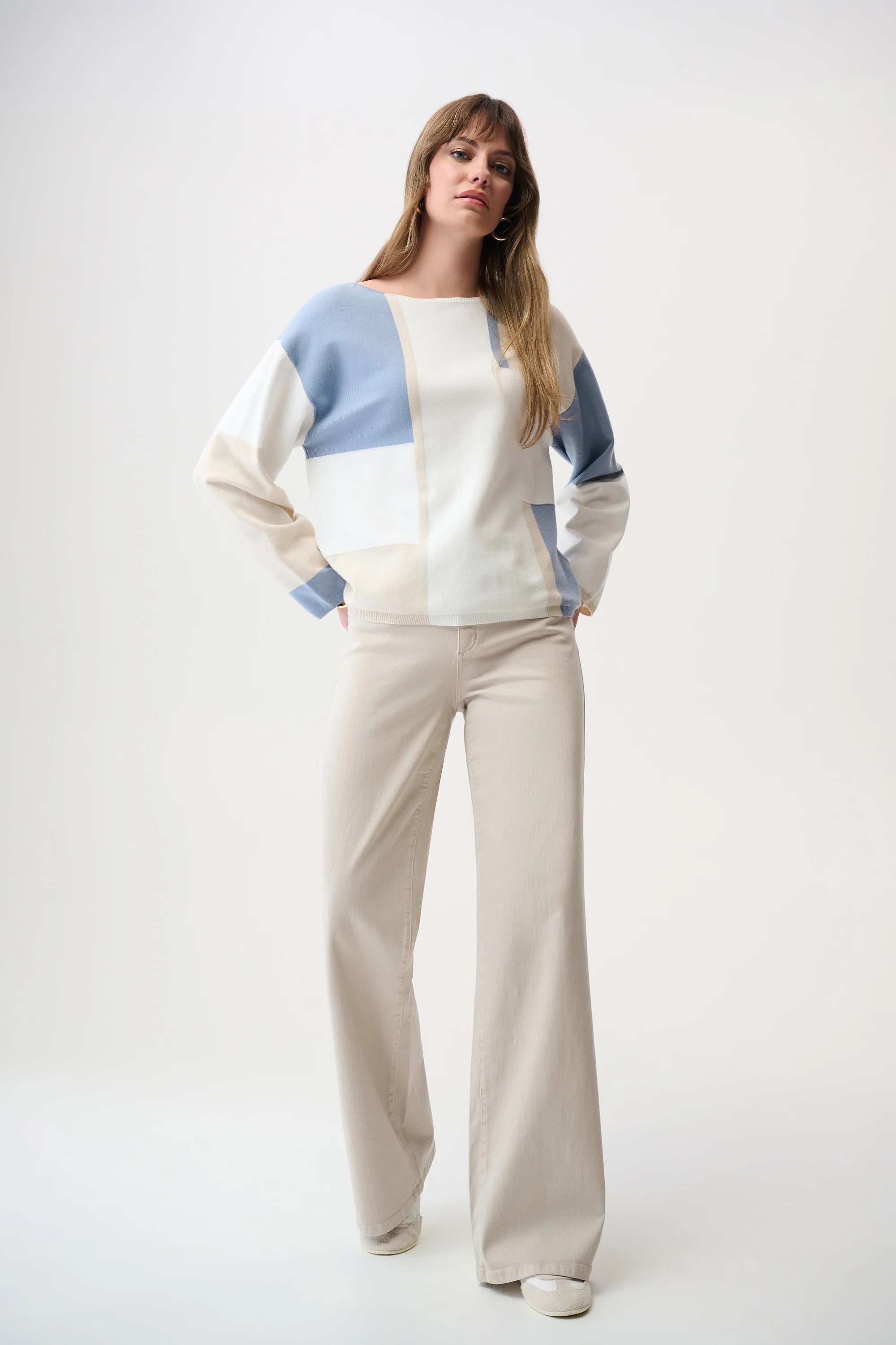 Color Block Boat Neck Sweater