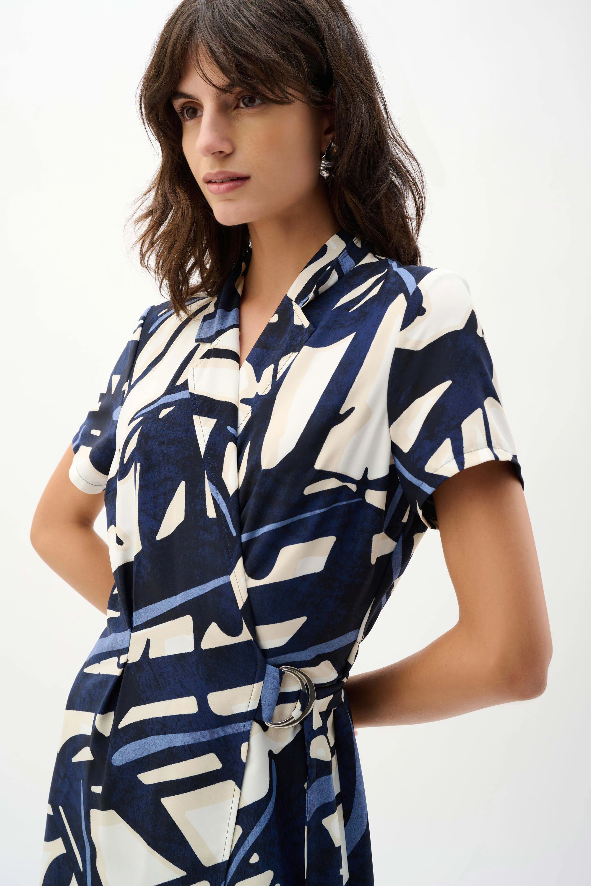 Abstract Print Wrap Shirt Dress