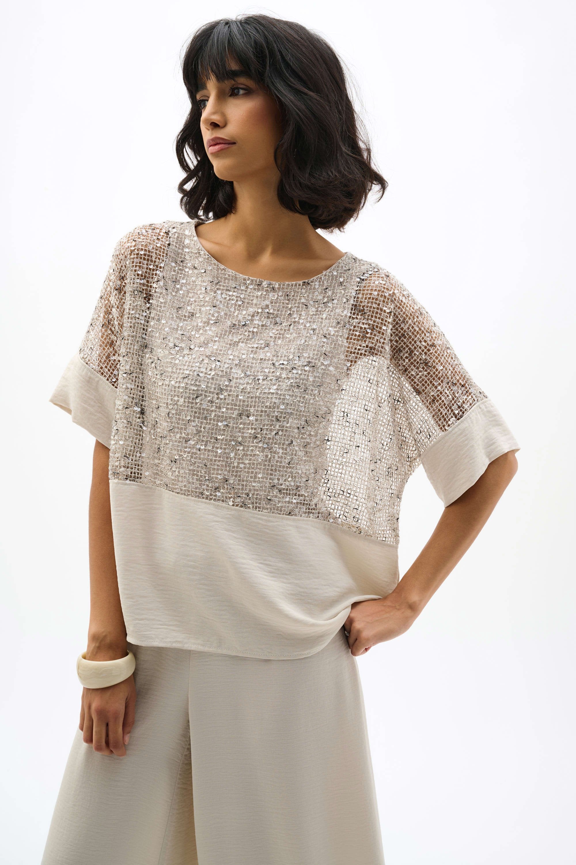 Joseph Ribkoff Gauze Sequin Boxy Top - Style 262256