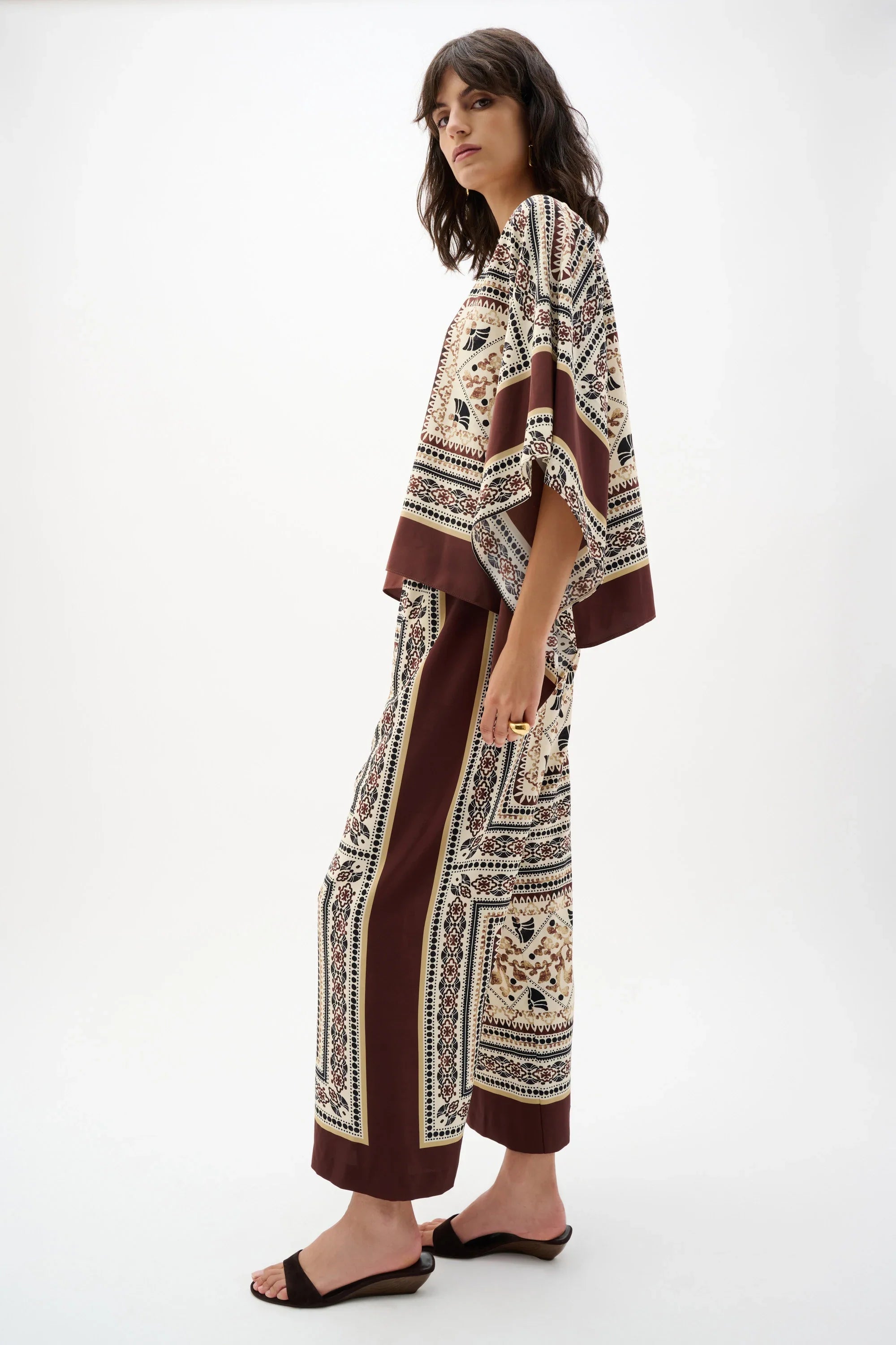 Scarf Print Wide-Leg Pants