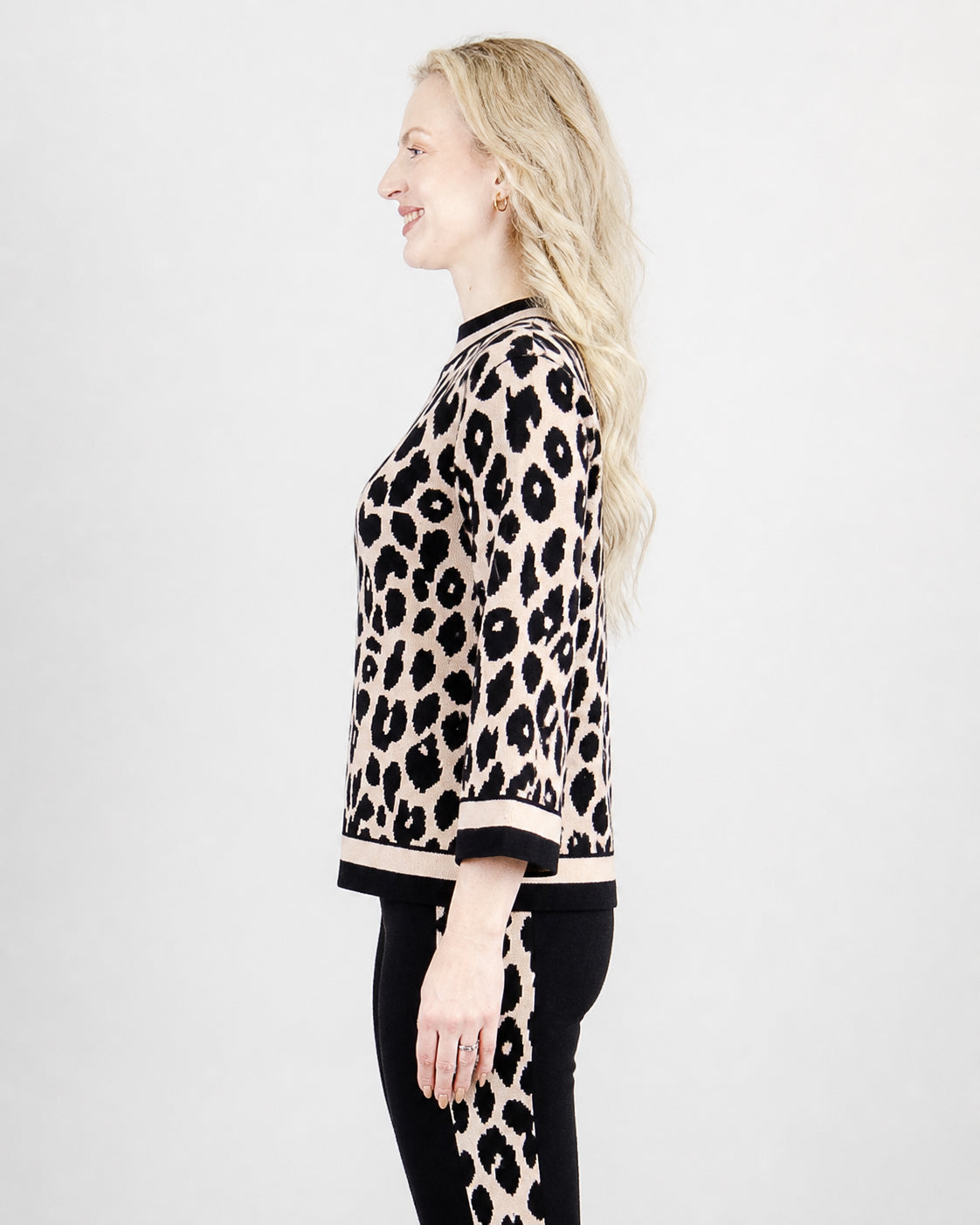 Fun Sport Leopard Print Crew Neck Sweater- Style 262441