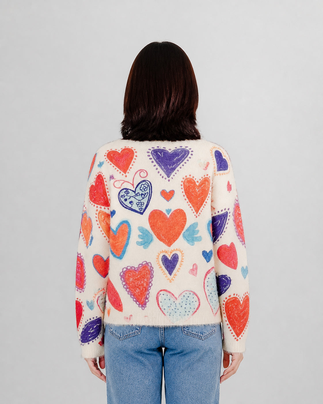 Fun Sport Multi-Heart Crew Neck Sweater- Style 262447