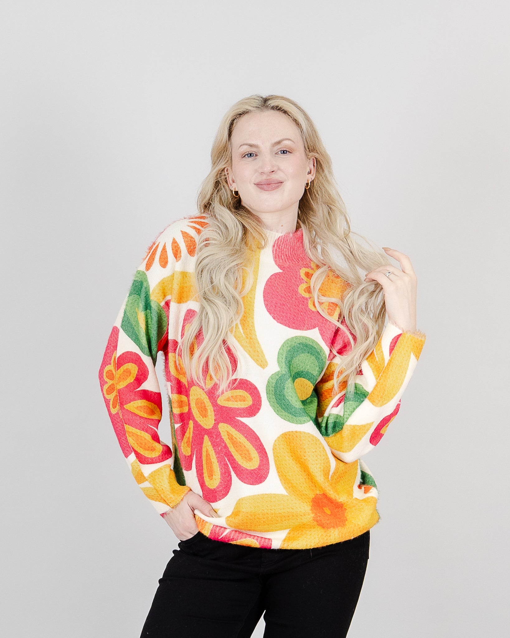 Fun Sport Mod Floral Mock Neck Sweater- Style 262448