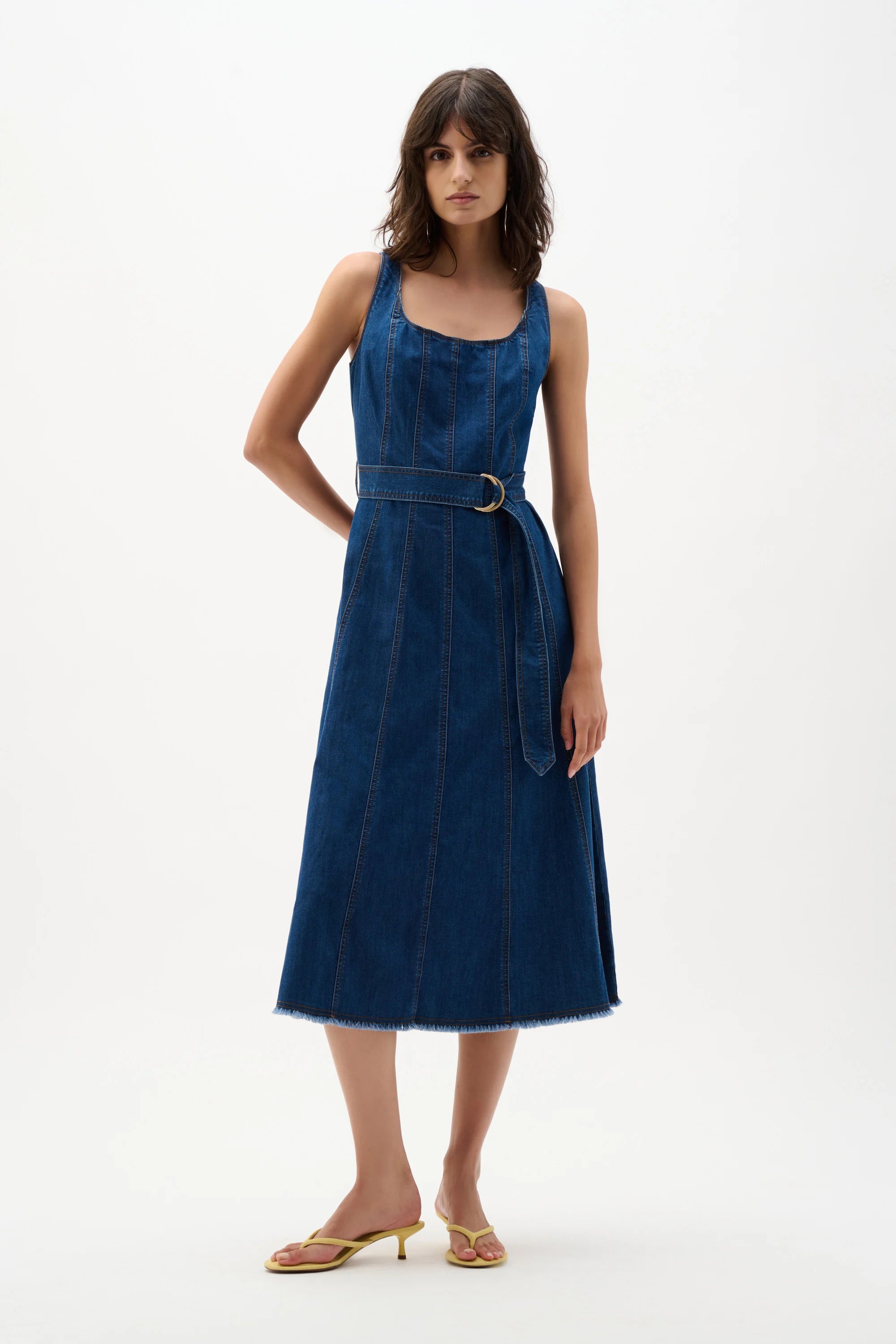 Fit Flare Denim Midi Dress