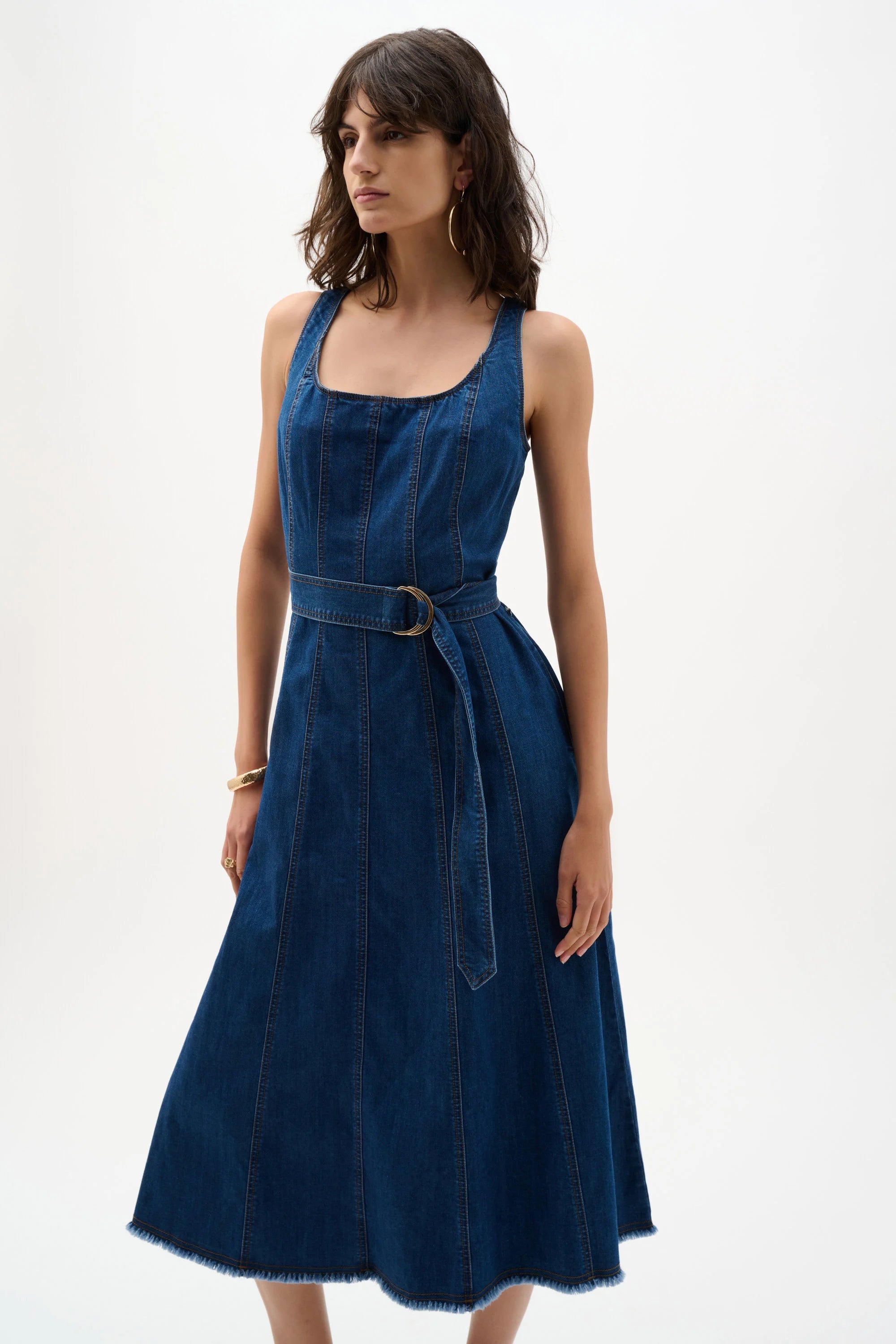 Fit Flare Denim Midi Dress