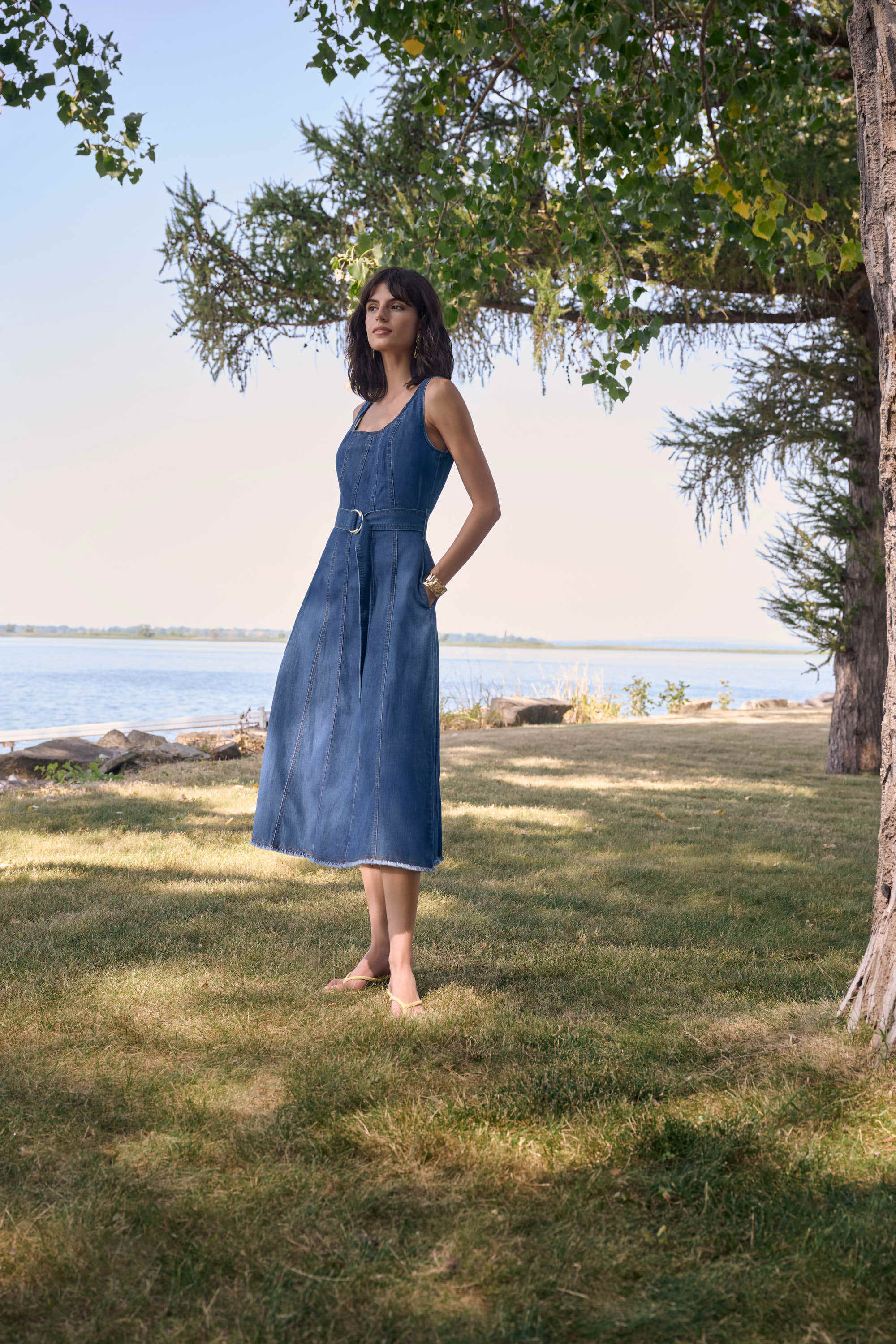 Fit Flare Denim Midi Dress