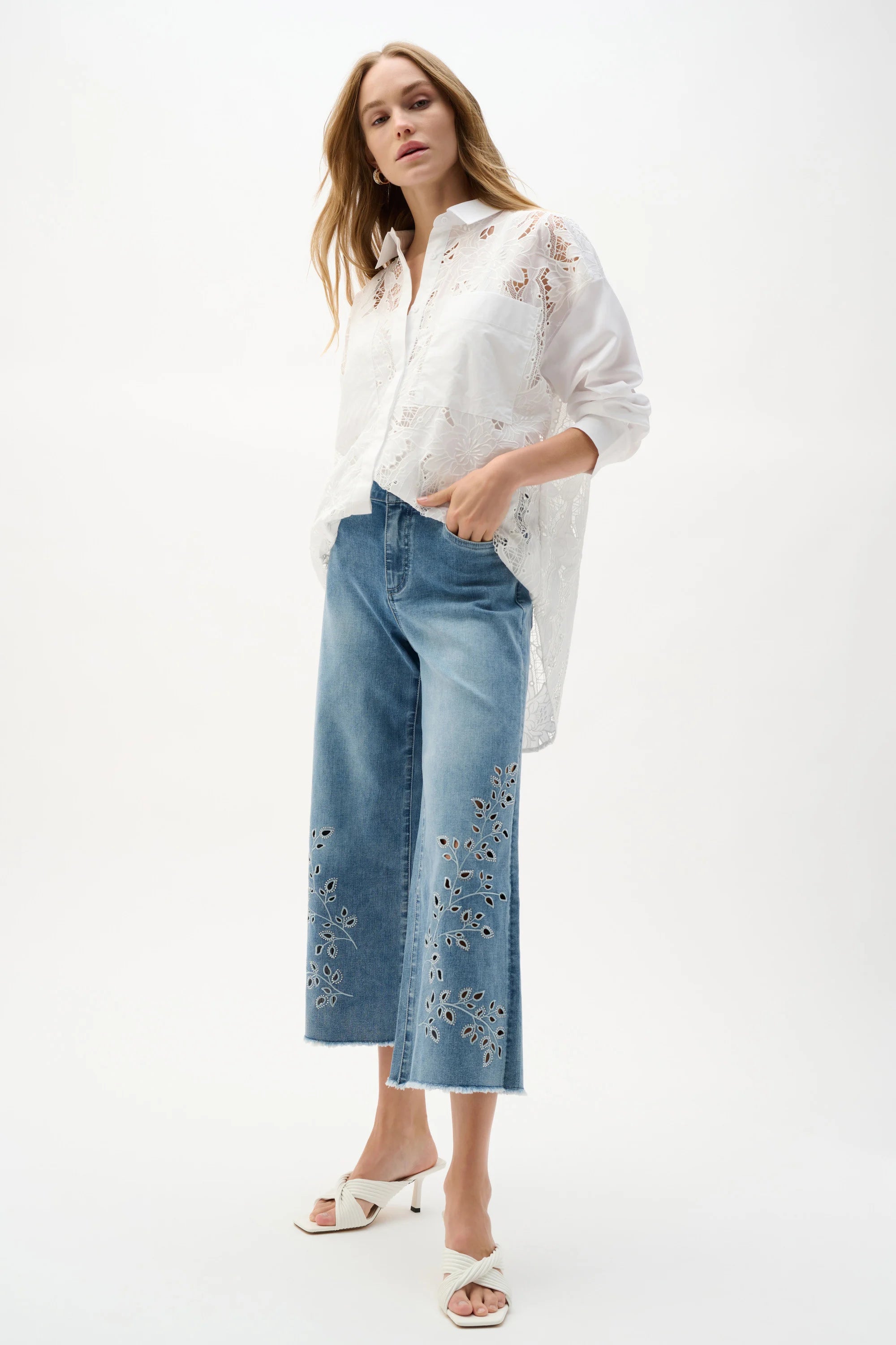 Eyelet Embroidery Crop Jeans