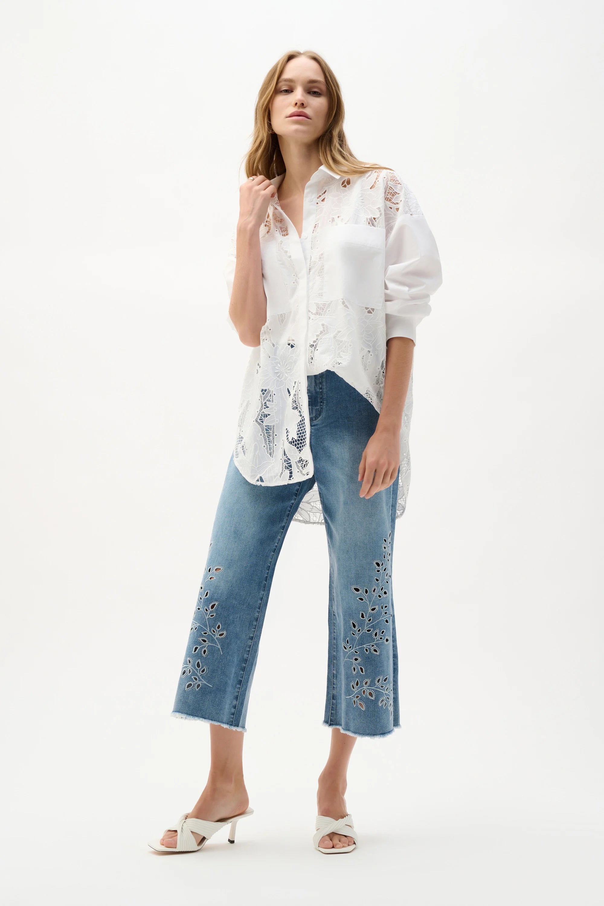 Joseph Ribkoff Lace Trim Boxy Blouse - Style 262952