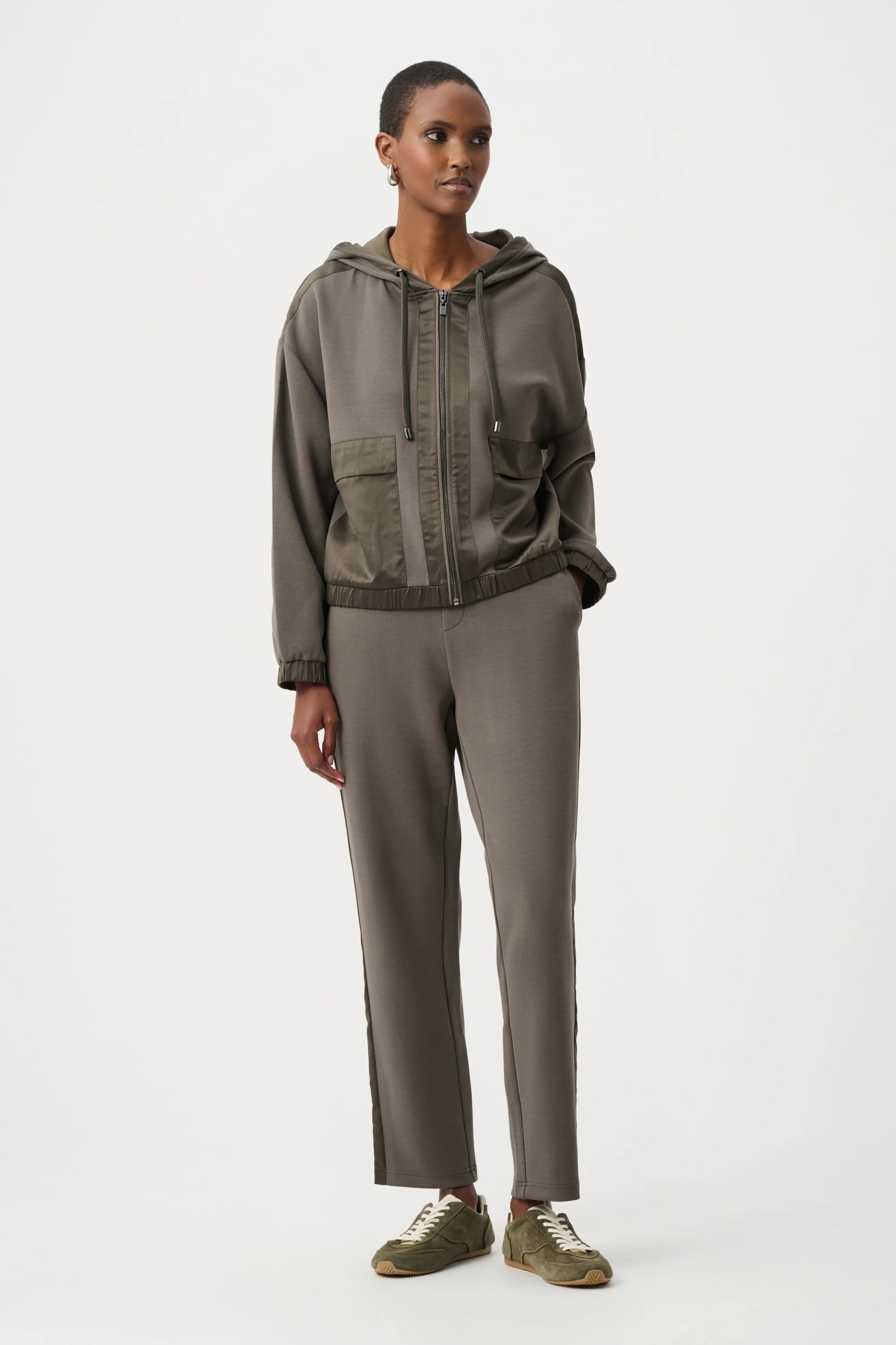 Scuba Jersey And Satin Hooded Boxy Jacket