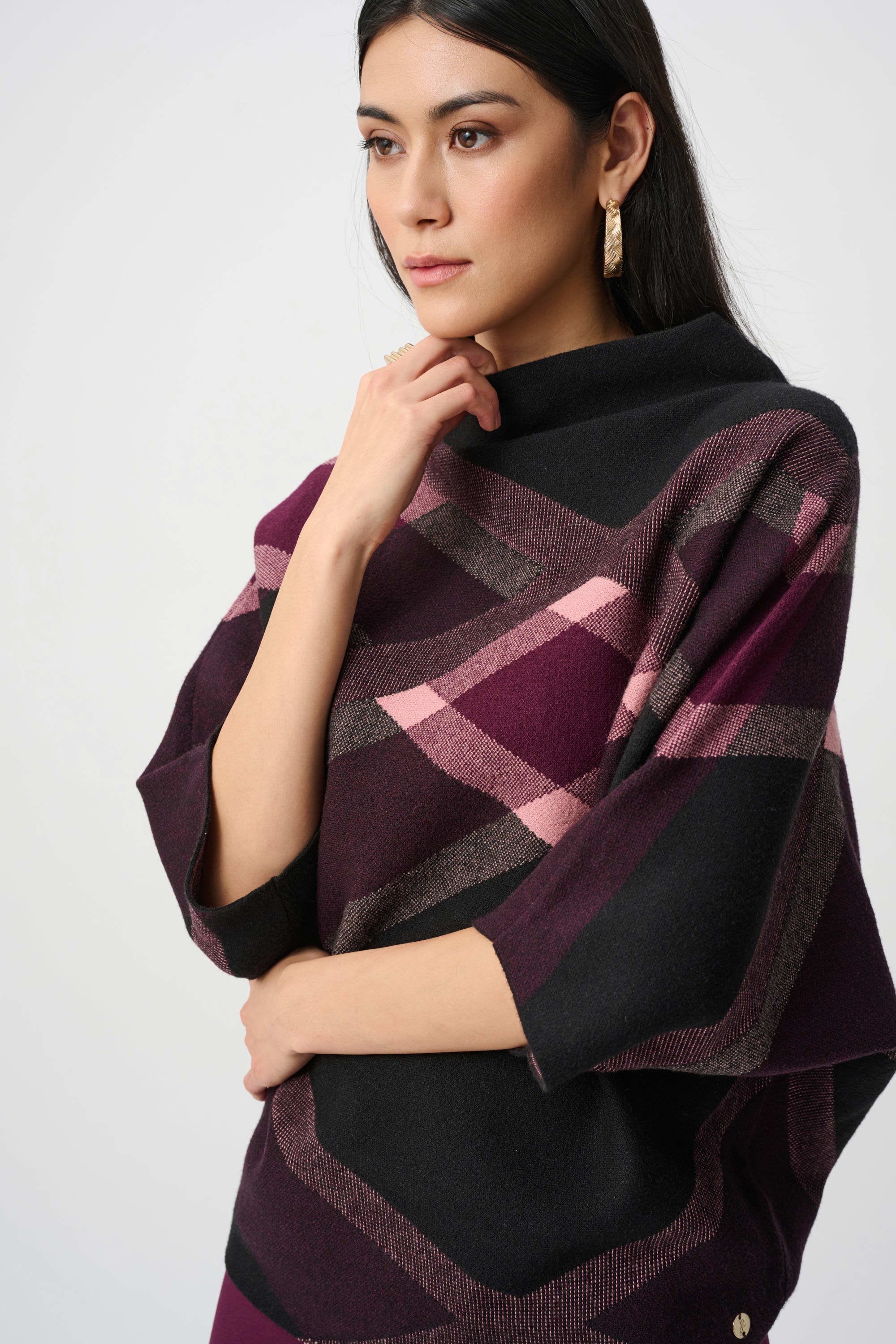 Joseph Ribkoff Plaid Funnel Neck Sweater - Style 263947M
