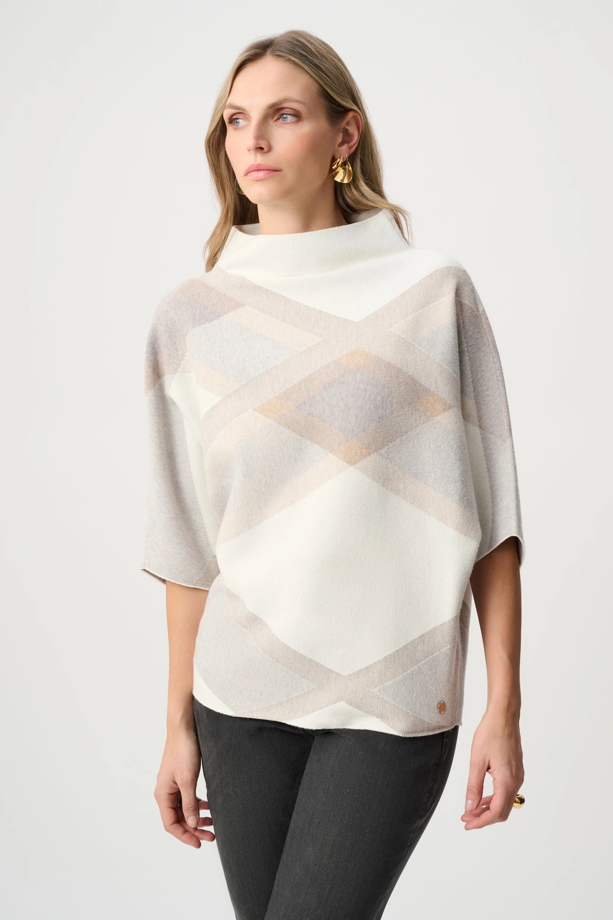 Plaid Funnel Neck Sweater