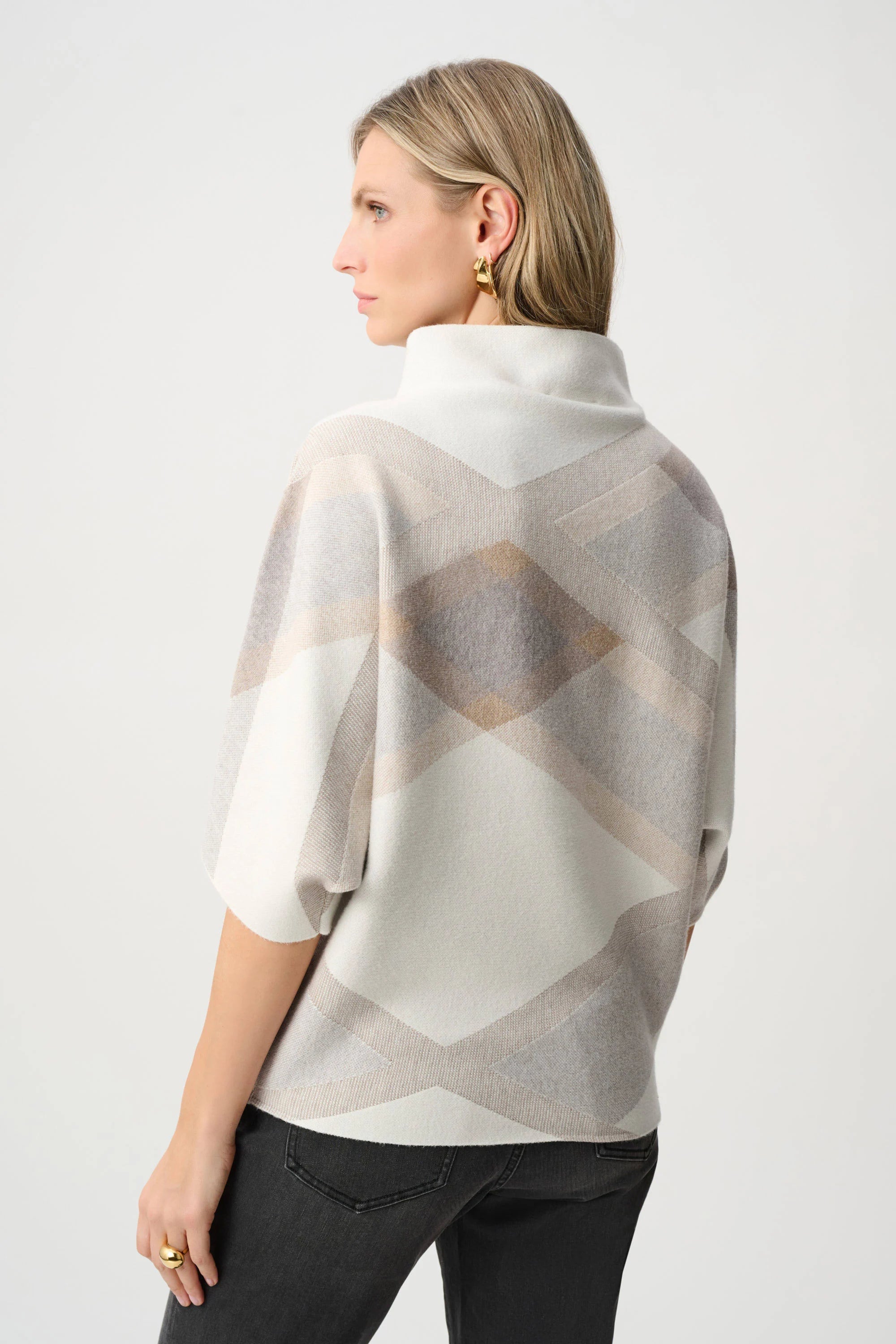 Plaid Funnel Neck Sweater