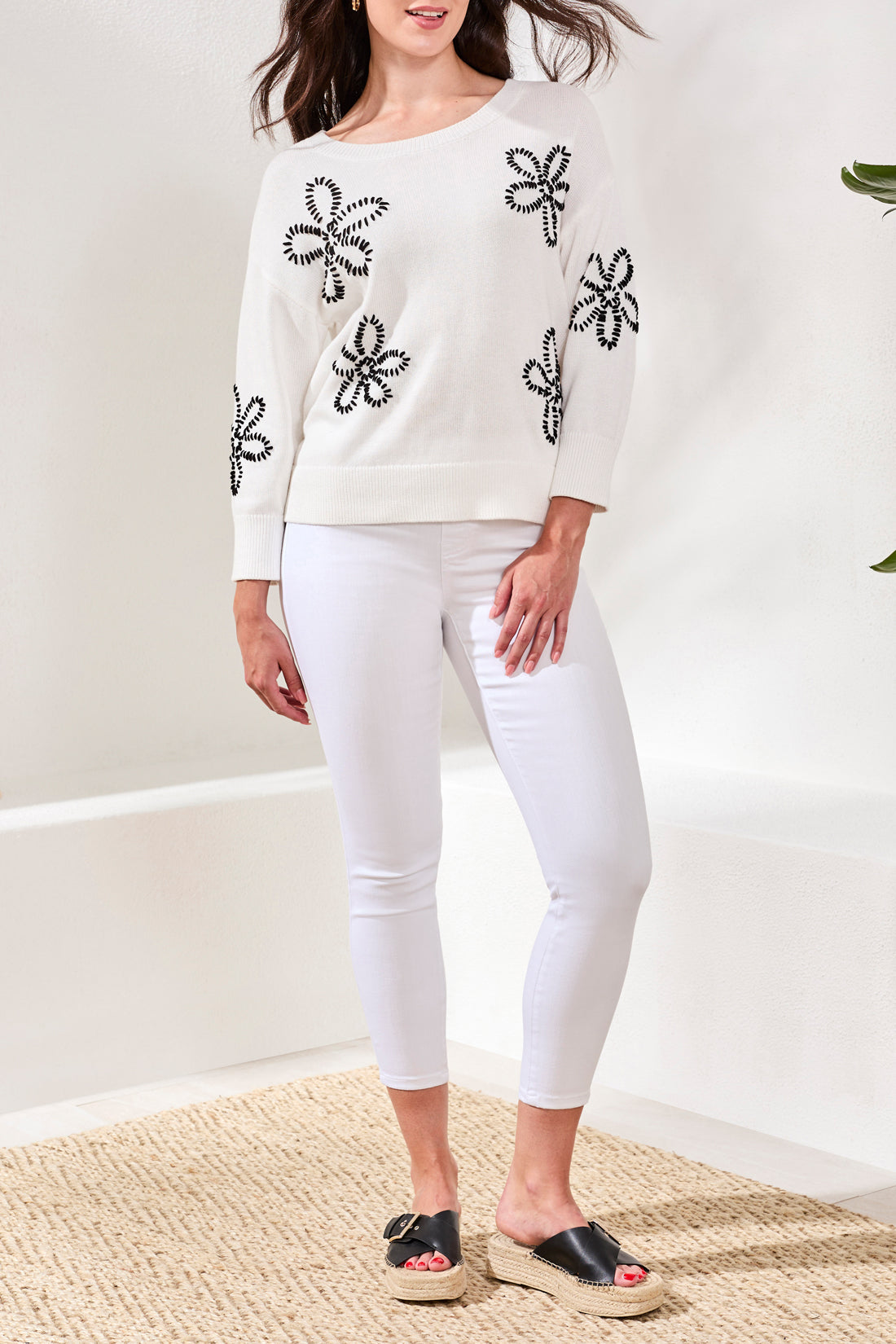 Embroidered Three-Quarter Sweater