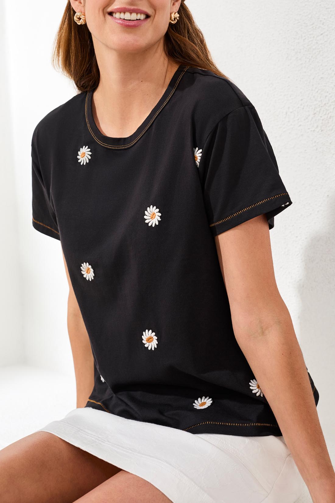 Embroidered Short-Sleeve Top