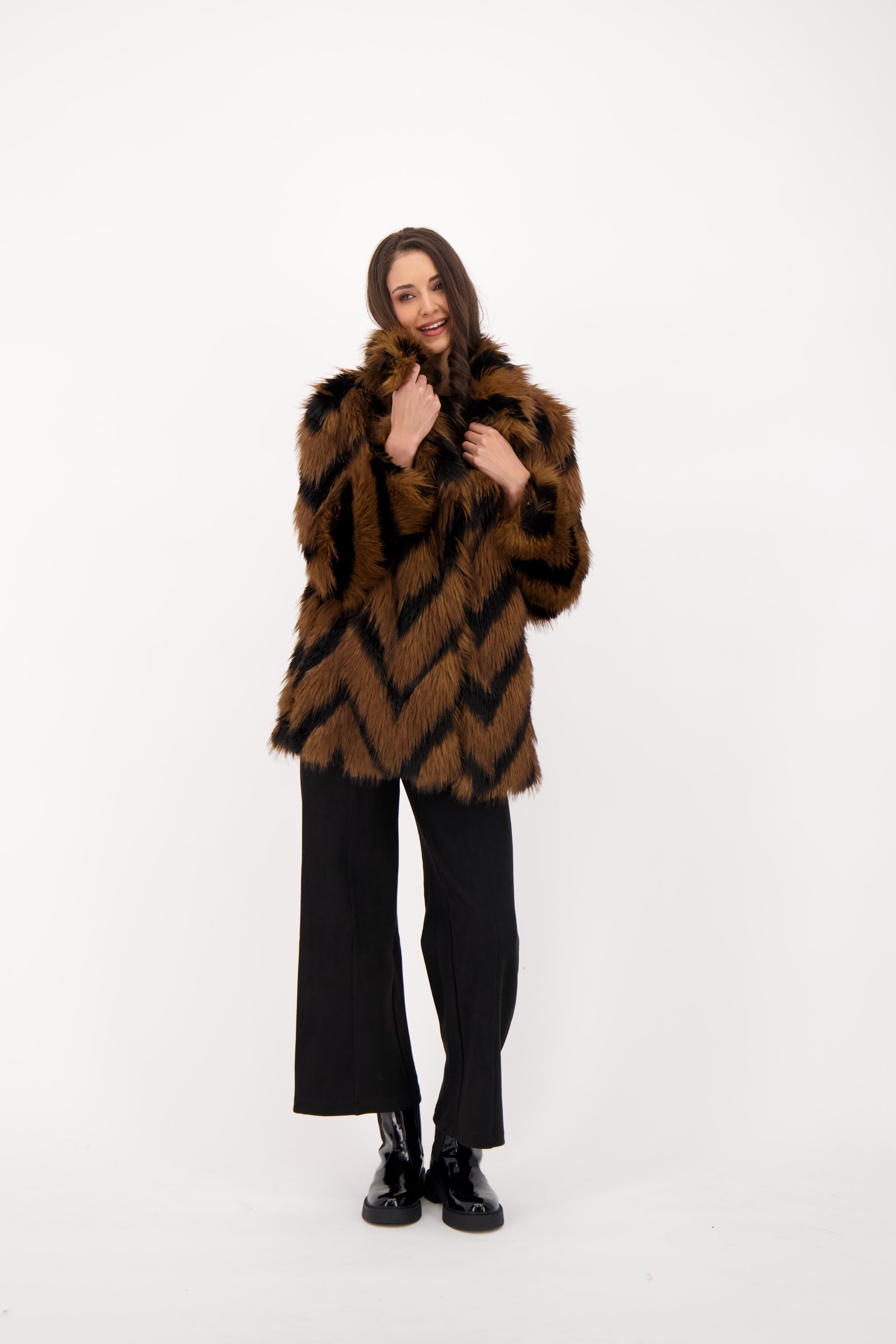 Spanner Chevron Shag Faux Fur Jacket - Style 426414T
