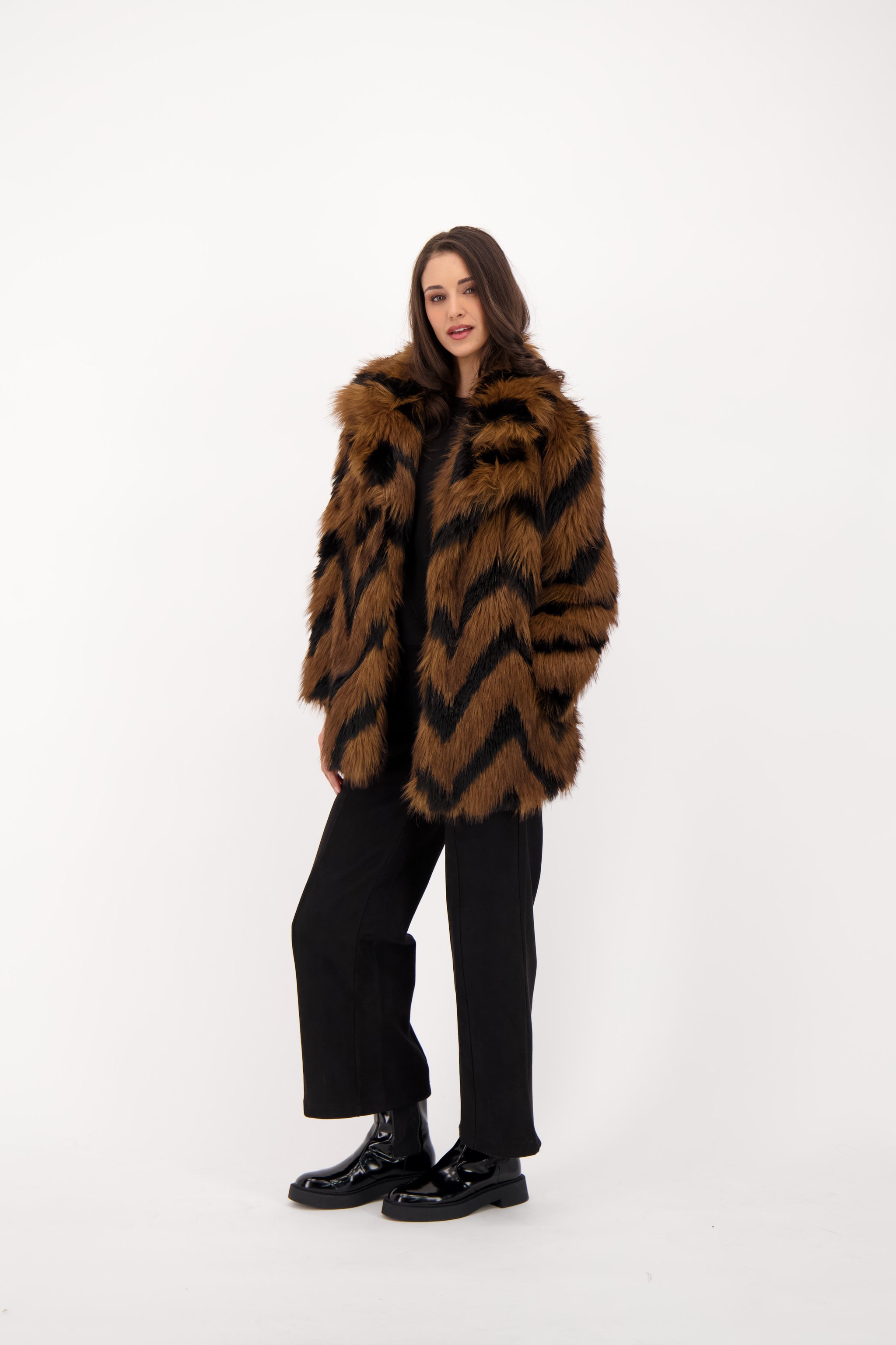 Spanner Chevron Shag Faux Fur Jacket - Style 426414T