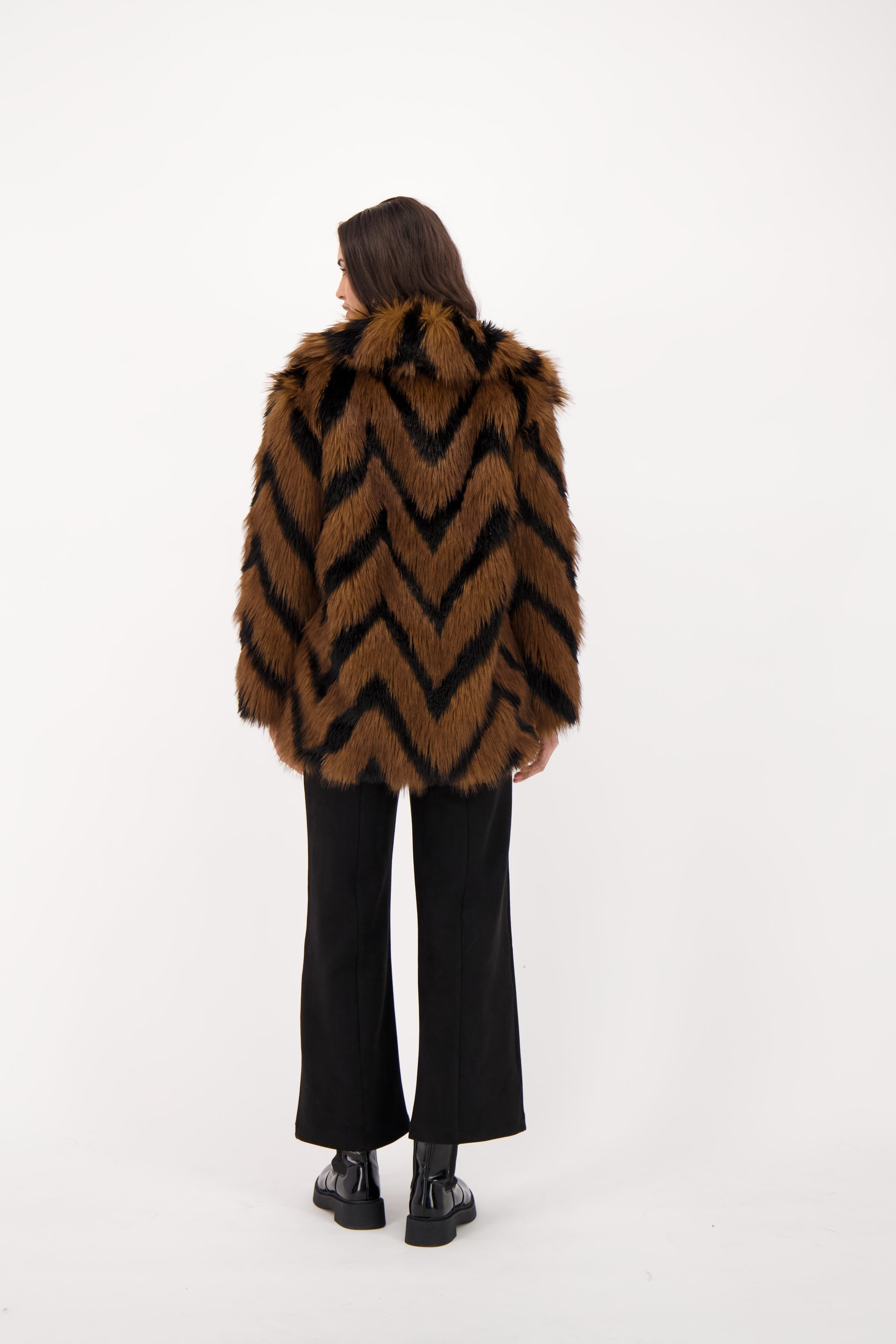 Spanner Chevron Shag Faux Fur Jacket - Style 426414T
